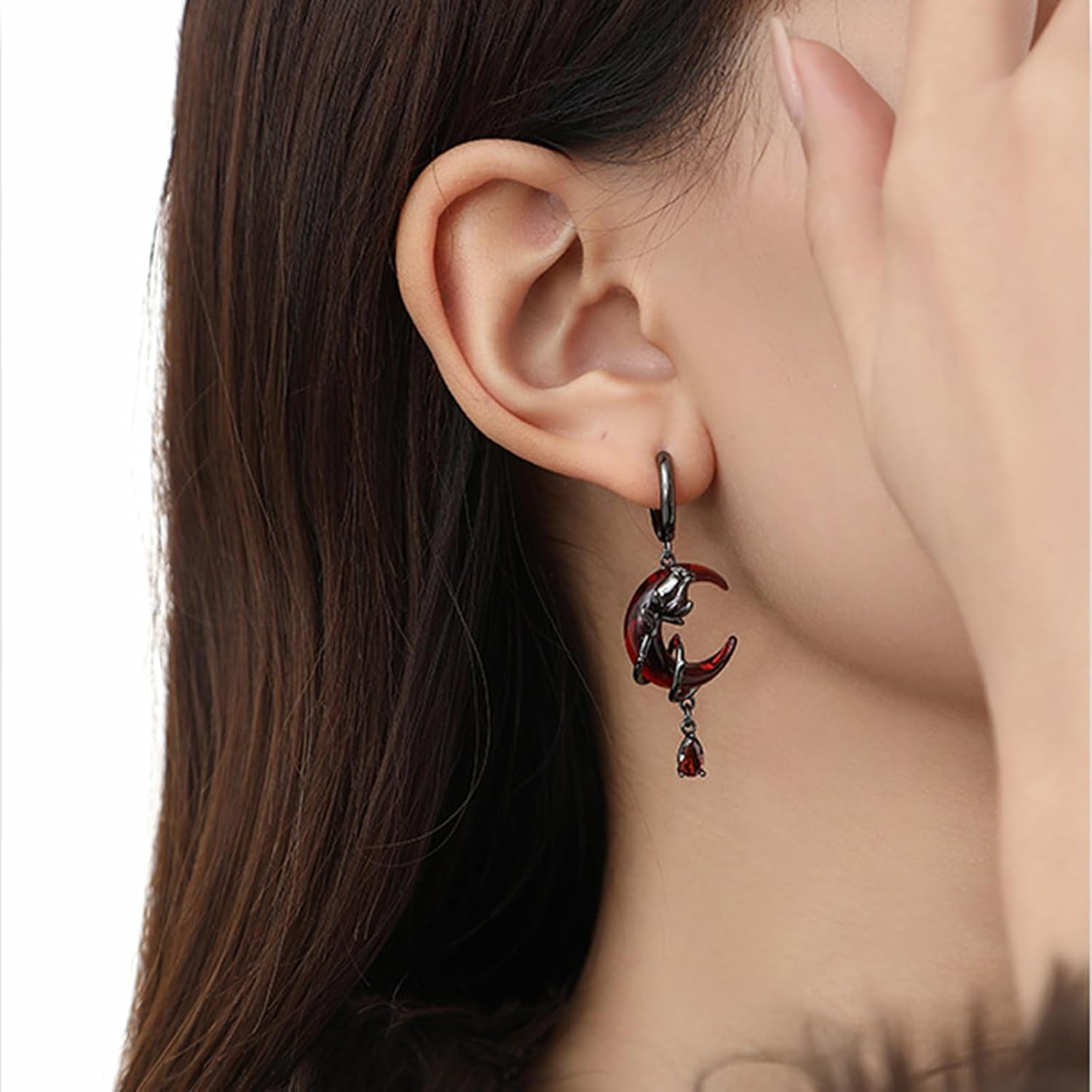 Gothic Moon Earrings for Women Goth Crescent Vampire Dangle Drop Earrings Asymmetrical Tassel Statement Earring Blood Moon Thorn Huggie Earring Halloween Witch Costume Jewelry - Image 4