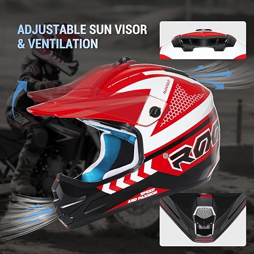 Miniatura 3 de Casco de motocross para jóvenes, certificado por DOT, casco de motocicleta de cara completa para todoterreno, cuatrimoto, paseos en la calle,