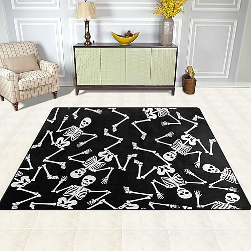 Miniatura 3 de Alfombra moderna lavable de 5 x 7 pies, diseño de figura muerta fantasmal, tapete suave de Halloween, tapete antideslizante para cuarto de bebé,