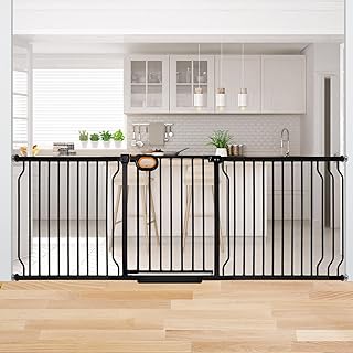 Baby Gate Indoor 75-85 Inch, Extra Wide Safety Gate for Baby Large Stairway Gate Adjustable Baby Gates Pressure Mount Wide Gates for Baby Pet Stairway Doorway No Drilling Black (30.5' Tall)