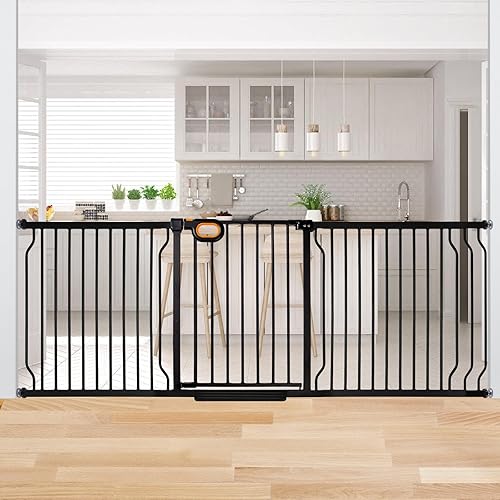 Miniatura 12 de owlie Puerta para bebés de interior de 75 a 85 pulgadas, puerta de seguridad extra ancha para perros, puerta de escalera grande, puertas ajustables