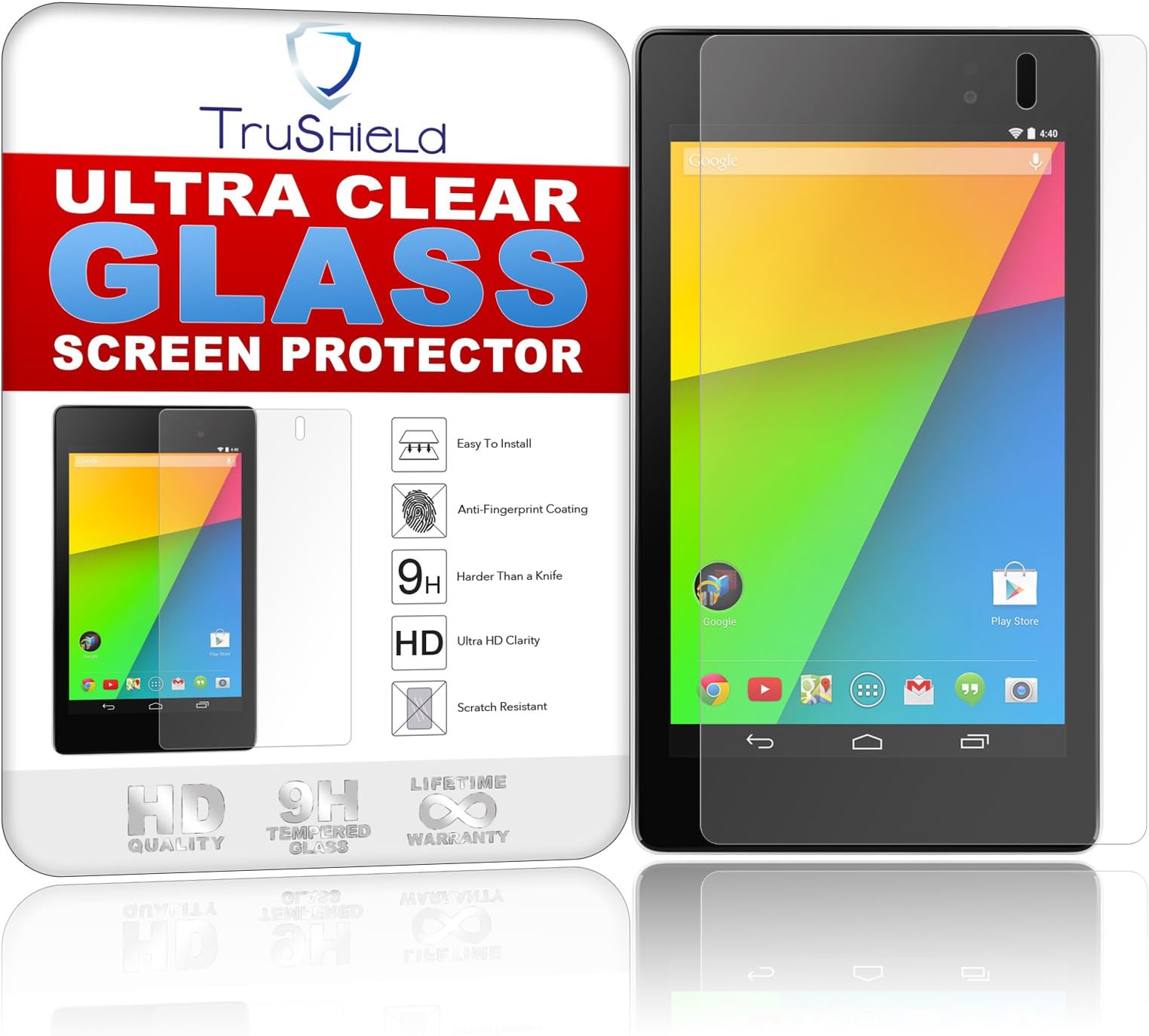 Asus Google Nexus 7 Screen Protector - Tempered Glass - Package Includes Microfiber Cleaning Wipe, Installation Tips with Video - Retail Packaging - by TruShield
