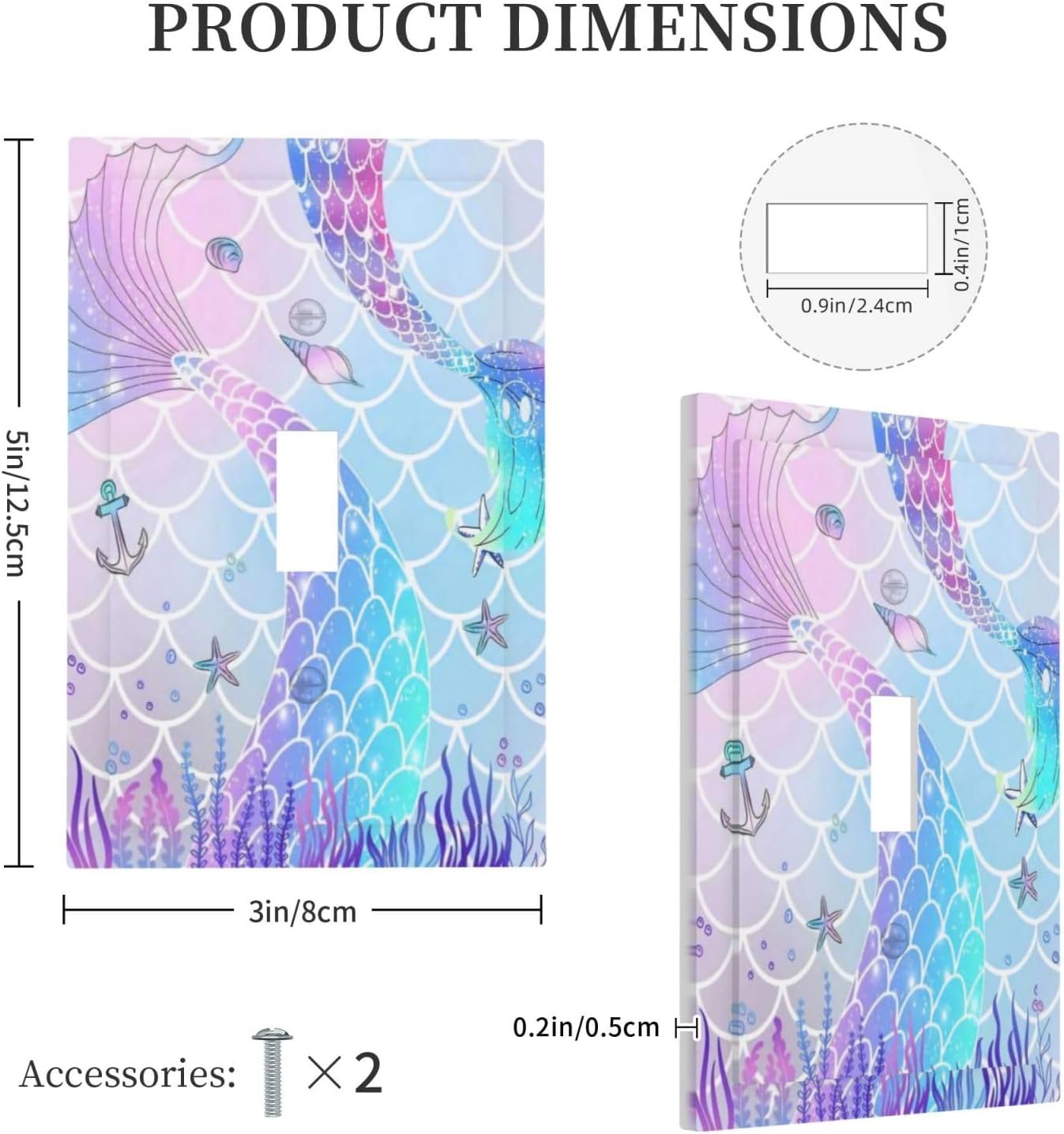 Girls Kids Purple Pink Mermaid Scales 1-Gang Sing Toggle Outlet Light Switch Cover Wall Plate Colorful Cute Conch Coral Ocean Theme Decorative Face Plate Electrical Receptacle Cover Jumbo Size