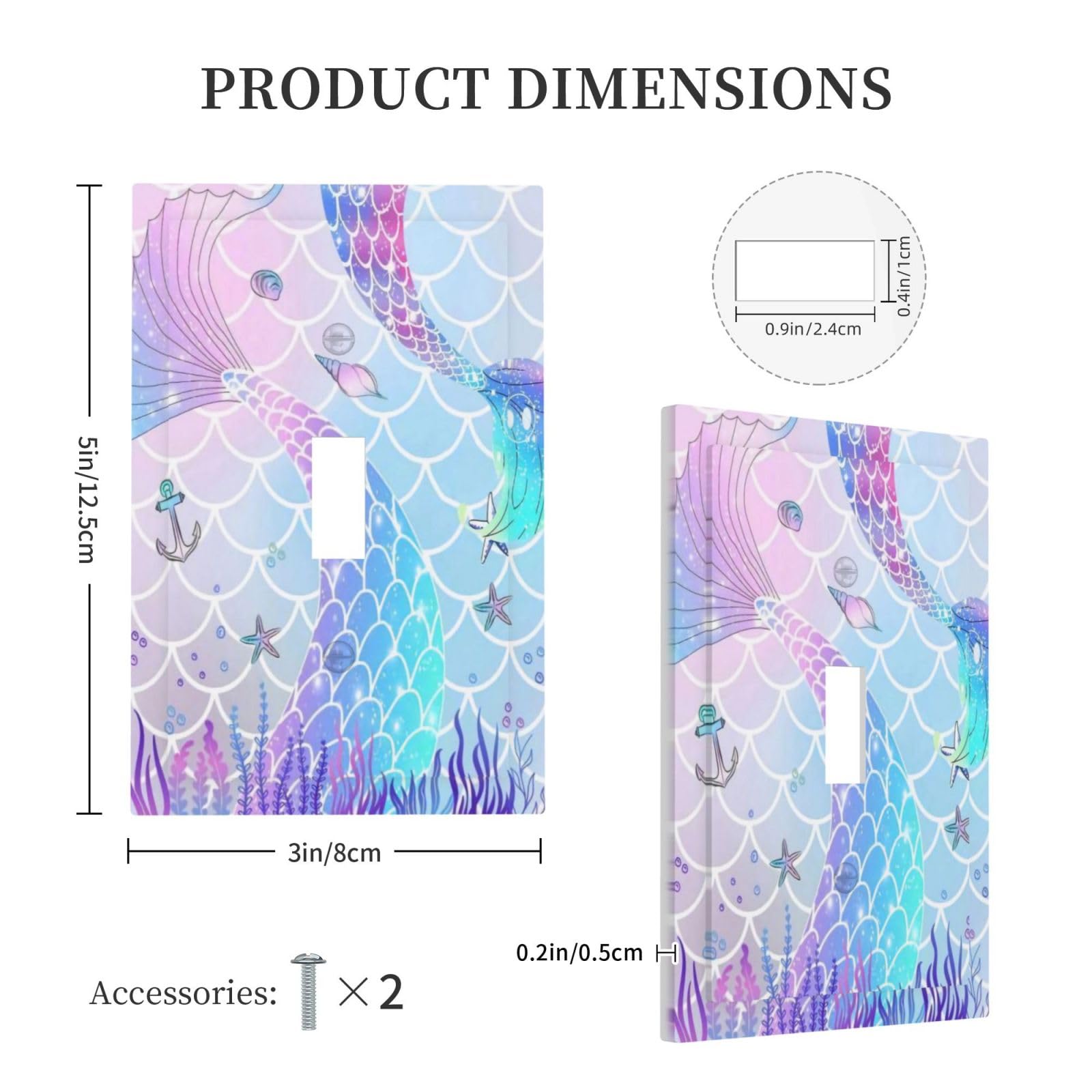 JIEXUTE Girls Kids Purple Pink Mermaid Scales 1-Gang Sing Toggle Outlet Light Switch Cover Wall Plate Colorful Cute Conch Coral Ocean Theme Decorative Face Plate Electrical Receptacle Cover Jumbo Size in use
