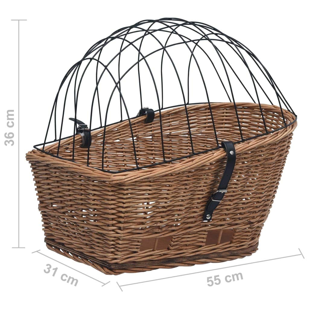 Mangloder - Cestino portapacchi per bicicletta con coperchio, 55 x 31 x 36 cm, in vimini naturale, robusto, rimovibile, per il trasporto di acquisti e animali domestici, adatto per city bike, trekking