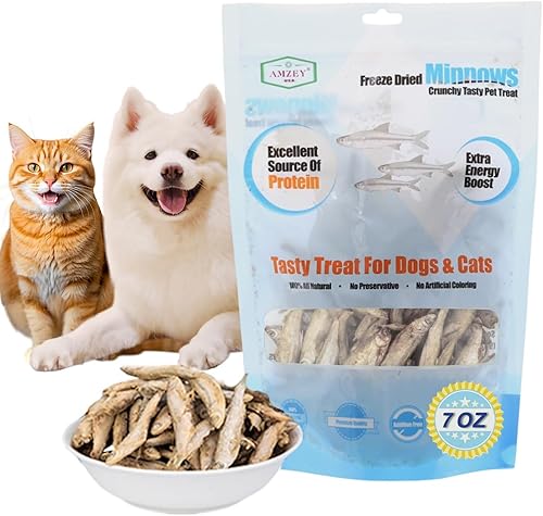 Amzey Minnows - 7 onzas liofilizadas - Golosinas para gatos 100% naturales de primera calidad - Minnows Treats - Minnows liofilizado para gatos y