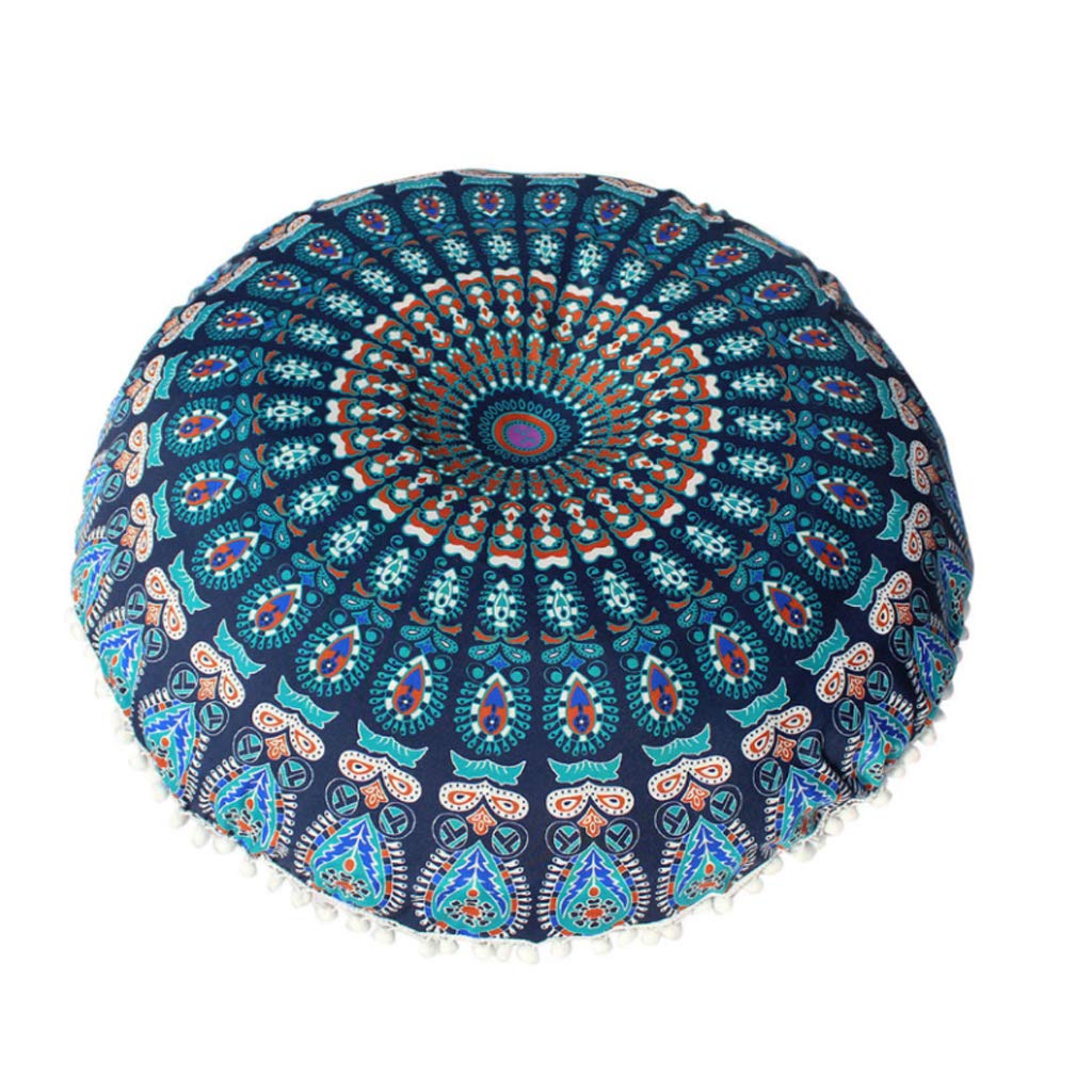 YS0911 43/80cm Round Indian Bohemian Floor Pillow Cushion Cover for Case Pouf Retro Home Decor 18x18 Pillow Cover, Blue-green