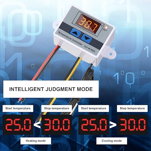 Miniatura 4 de XH-W3001 Módulo controlador de temperatura LED digital Interruptor de termostato digital con sonda impermeable Calefacción programable Enfriamiento