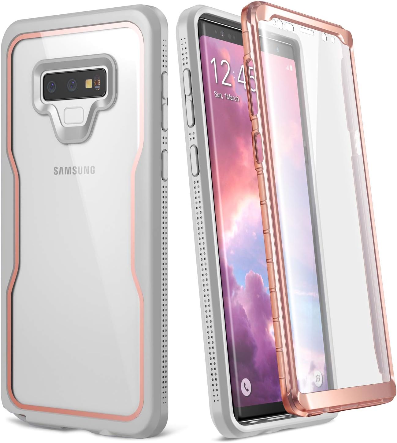 YOUMAKER Crystal Clear Case for Galaxy Note 9, Full Body with Built-in Screen Protector Heavy Duty Protection Slim Fit Shockproof Rugged Cover for Samsung Galaxy Note 9 (2018) 6.4 inch - Rose Gold/GY
