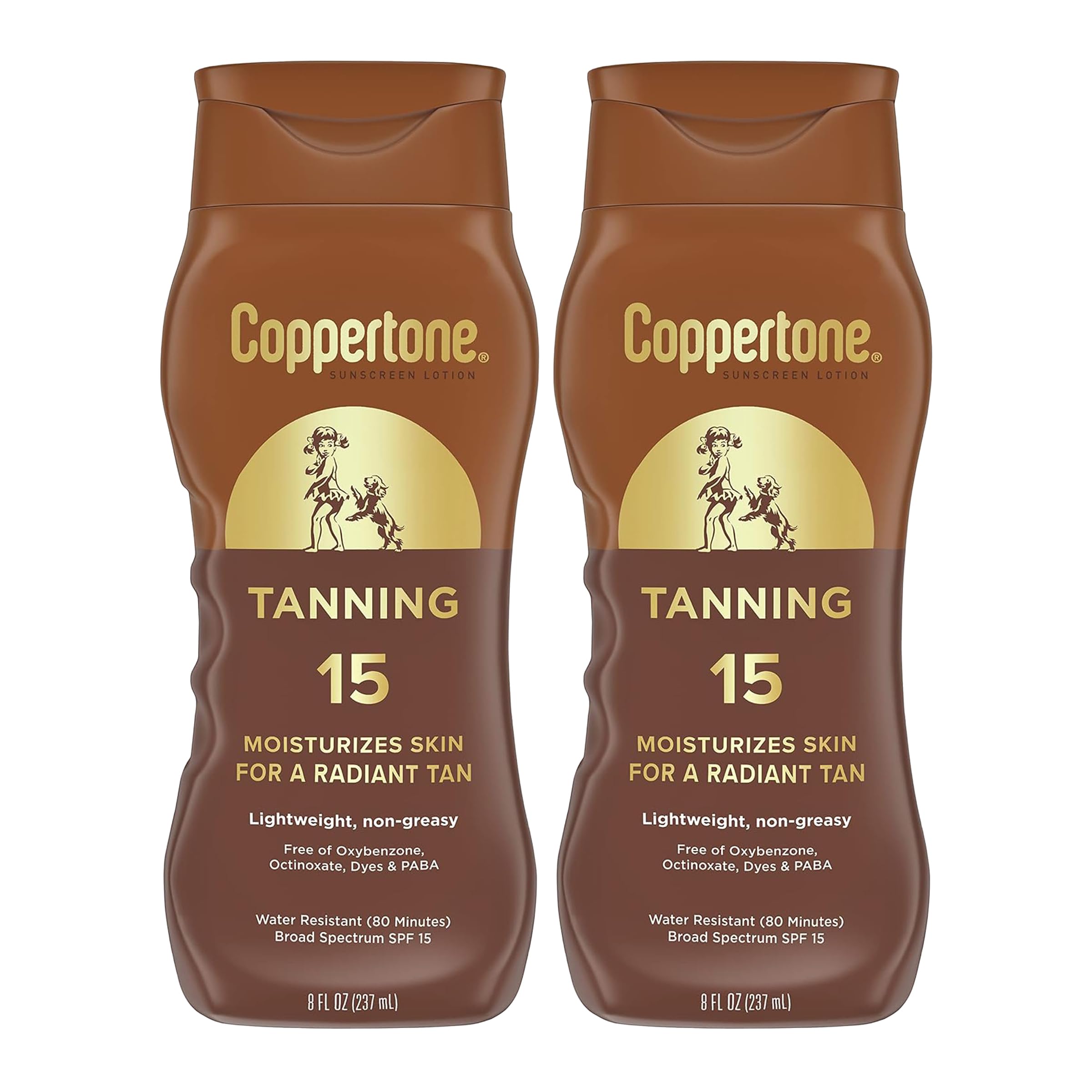 Coppertone Tanning Sunscreen Lotion SPF 15, Broad Spectrum, Water Resistant, Vitamin E Enriched, 16 Fl Oz (Pack of 2) | Get a Golden Tan Safely - main product image