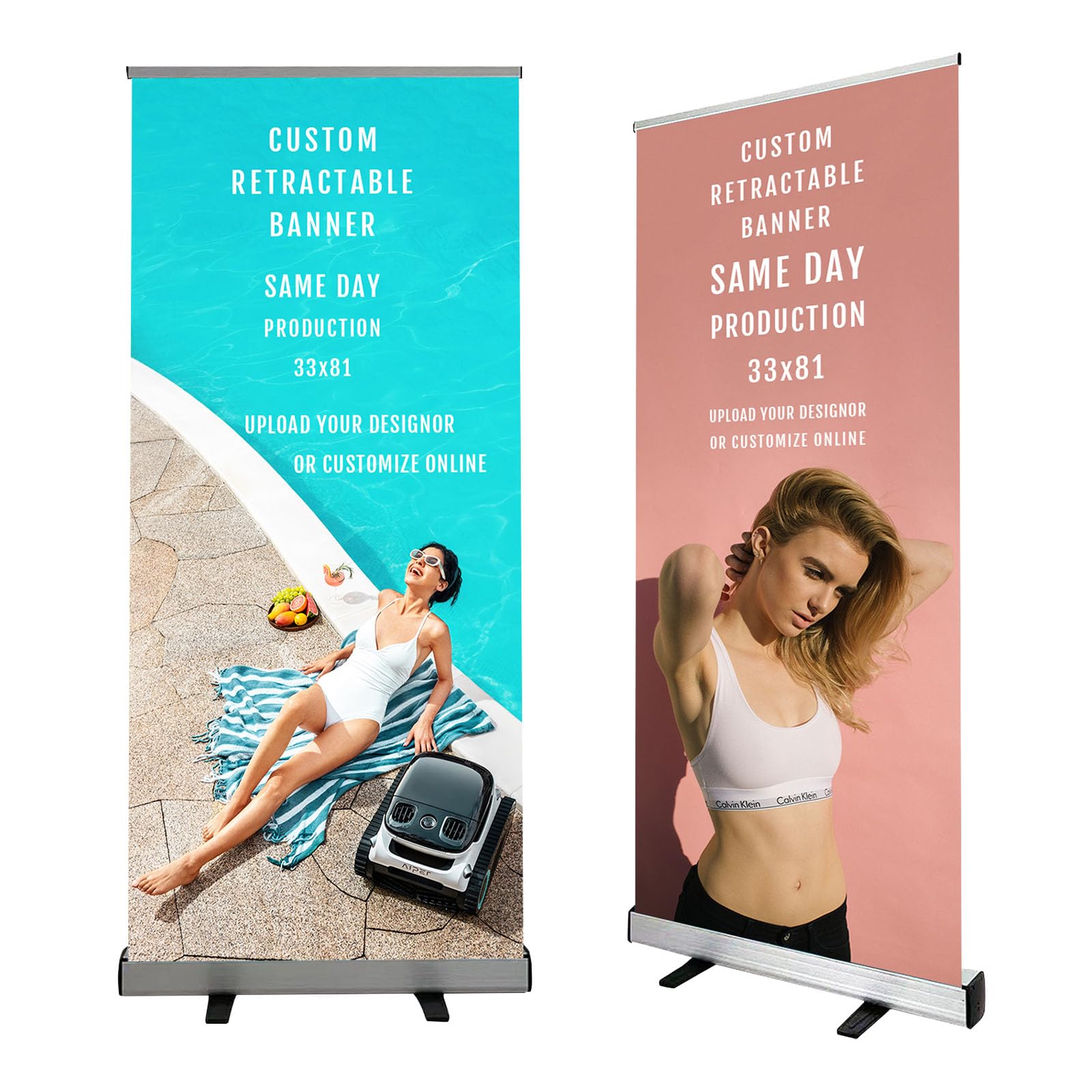 Retractable Roll up 33.5''x 81'' Customized Banner Sign Pull up Roll up Portable Personalized Display Banner for Business and Trade Shows Advertising