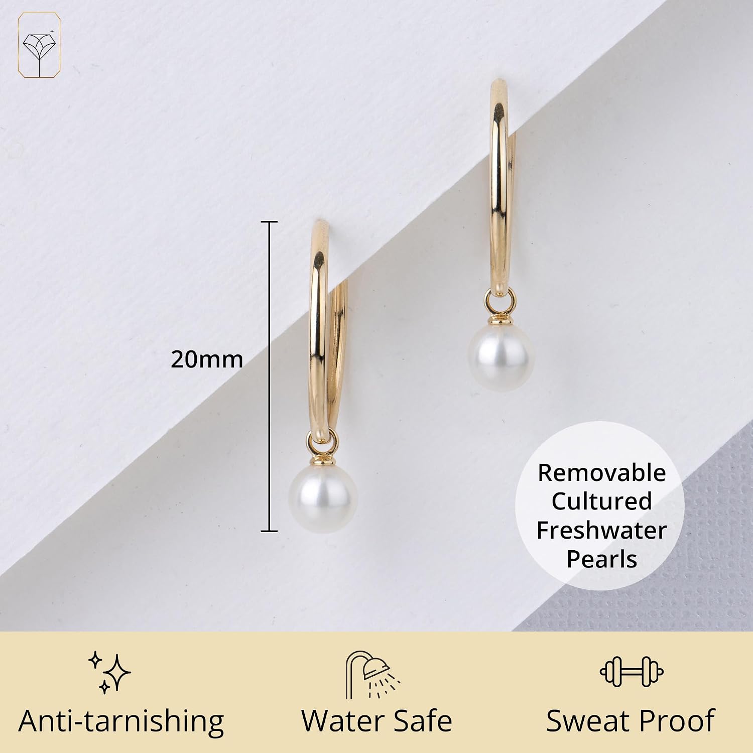MAX + STONE 14K Gold Hoop Earrings with Removable Pearl Charm for Women | Hypoallergenic