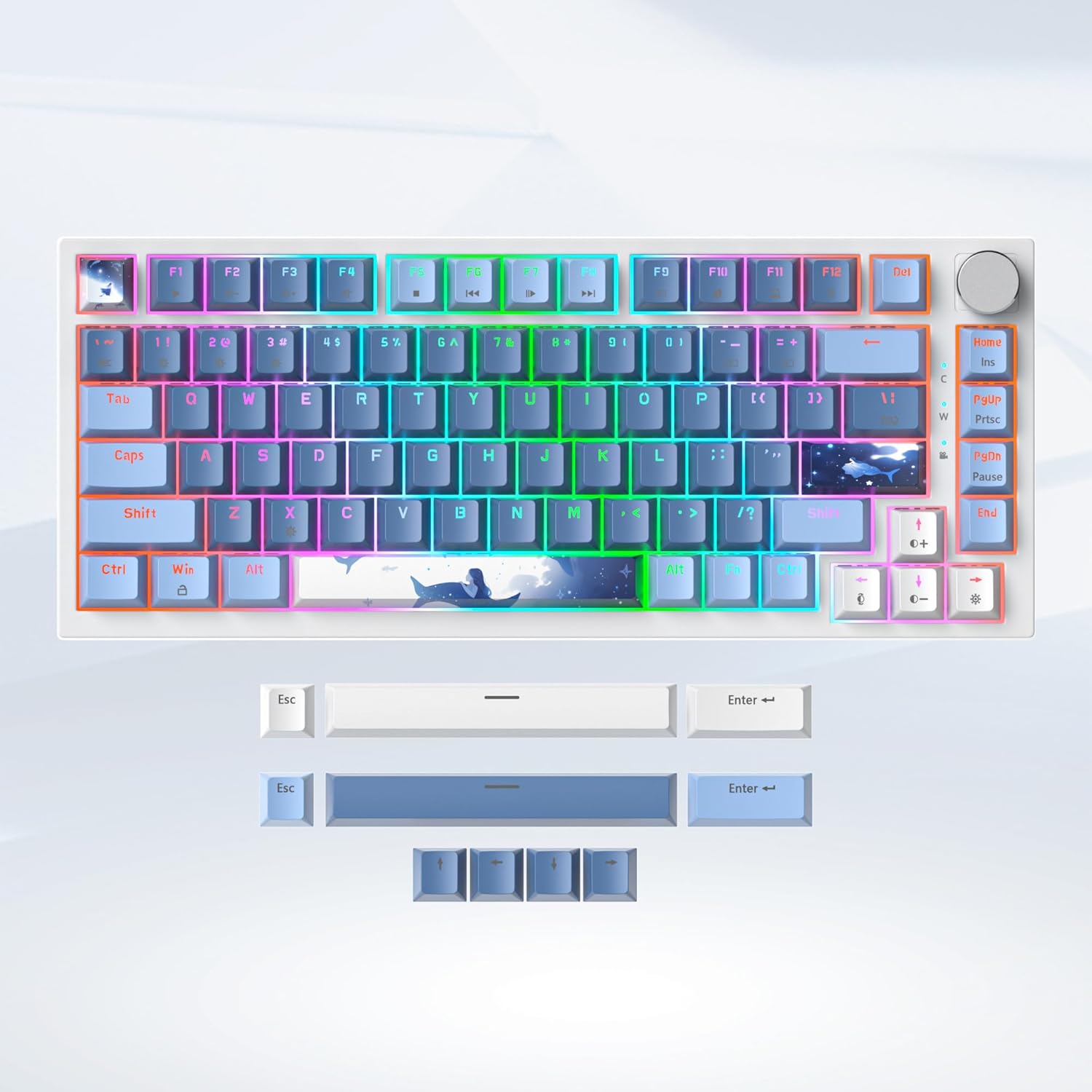 75 Percent Keyboard Gasket-Mounted with Sound Absorbing Pads, 82-Key Compact Wired RGB Mechanical Gaming Keyboard Hot-Swap Socket for Win, Fog Blue