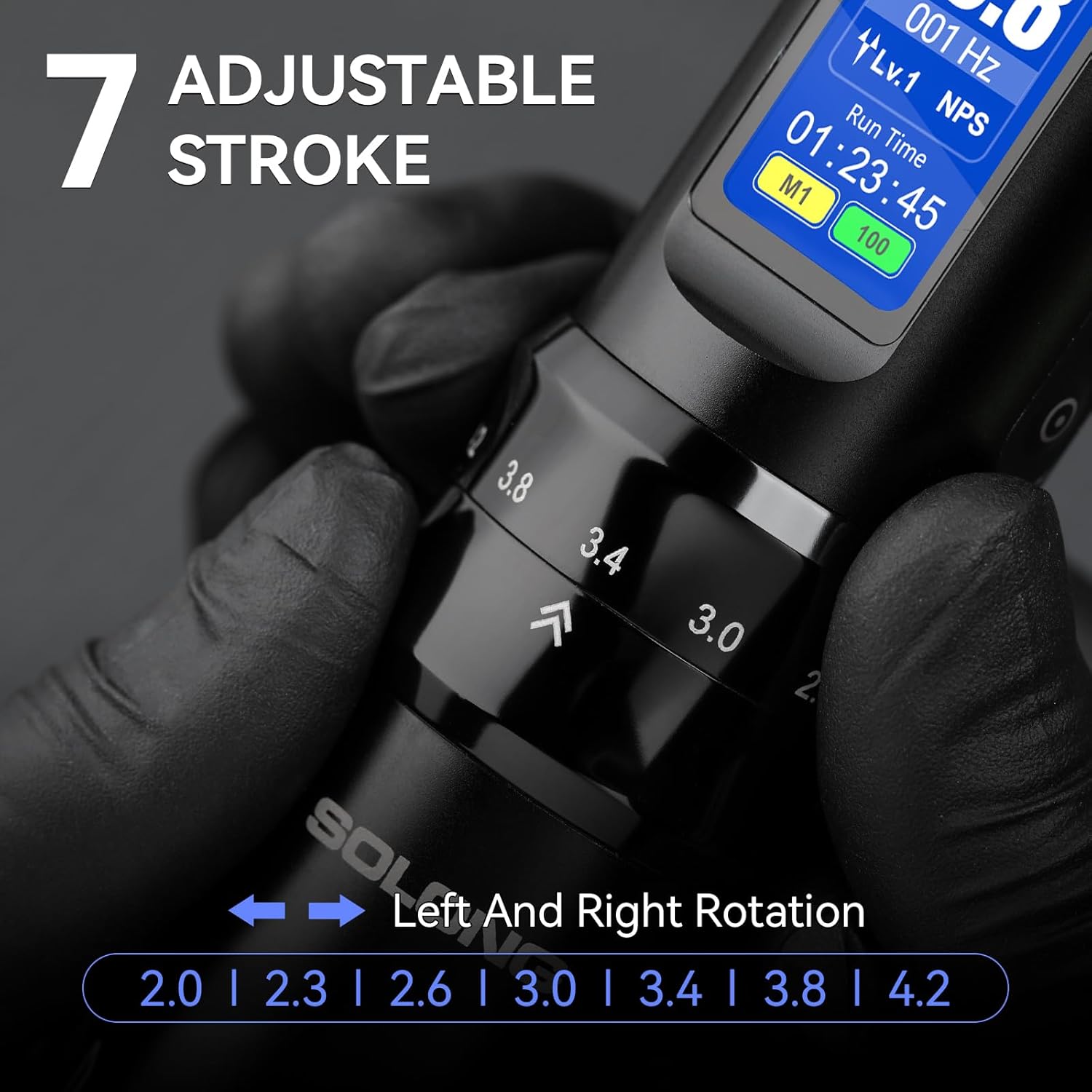 Tattoo Gun,Solong Complete Tattoo Kit with 7 Stroke Lengths，Powerful Battery, Assorted Cartridge Needles and Color Wallpaper Guide Wireless Tattoo Gun Kit for Beginners SL-TKE200A-1-USA
