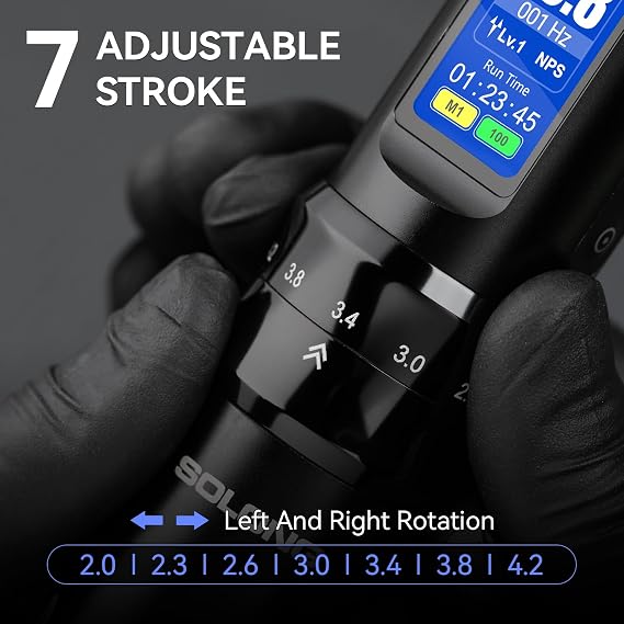 Tattoo Gun,Complete Tattoo Kit with 7 Stroke Lengths,Powerful Battery with Color Wallpaper Guide Wireless Tattoo Gun Kit,Practice Skin,Transfer Paper for Beginners SL-TKE200A-1-USA