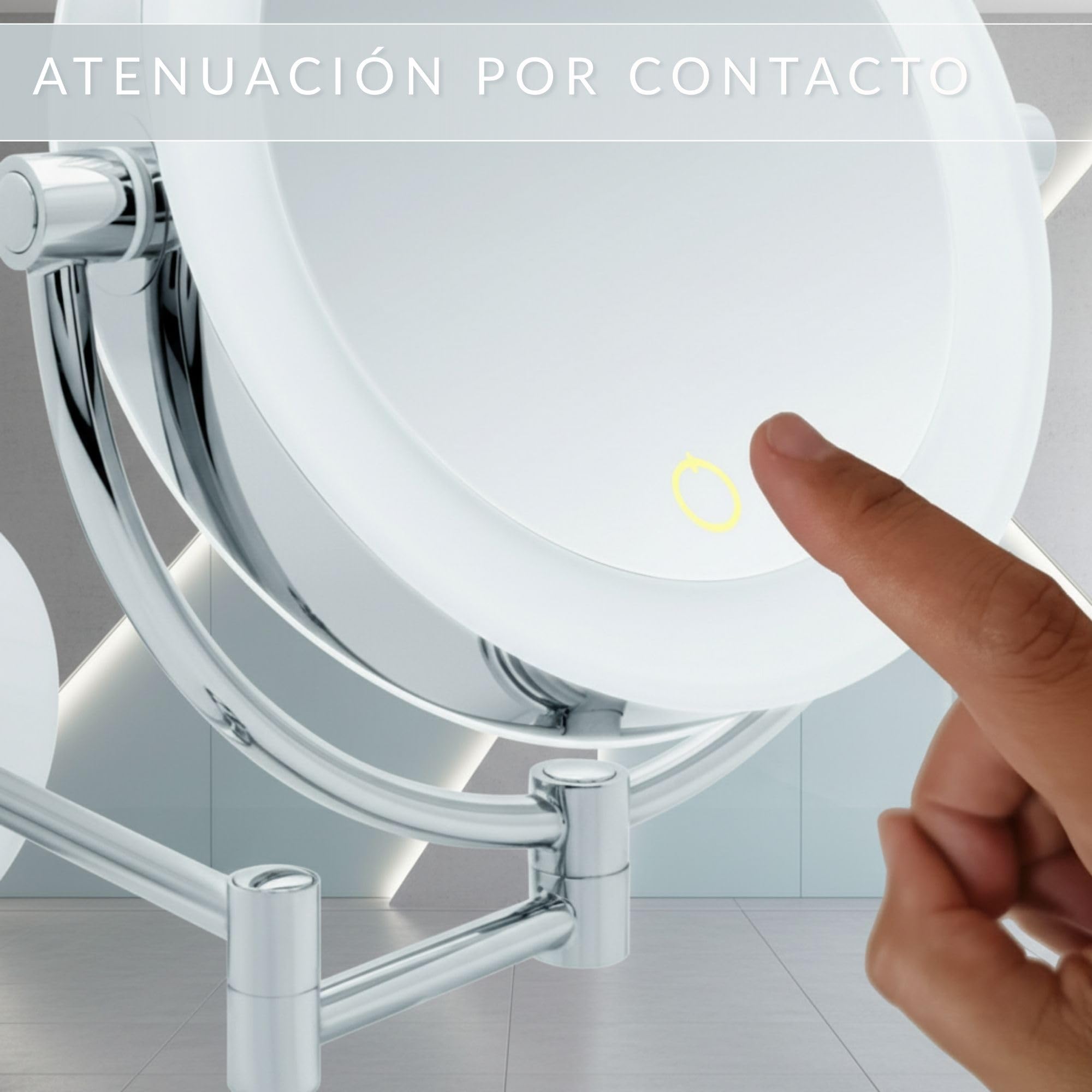 Tokio Espejo de Maquillaje de Aumento XXL de Pared a LED – Aumento 5x/10x con Atenuador y Auto-Off – Brazo Extensible Ø 18,5 cm – Alimentación a Pilas o Cable USB
