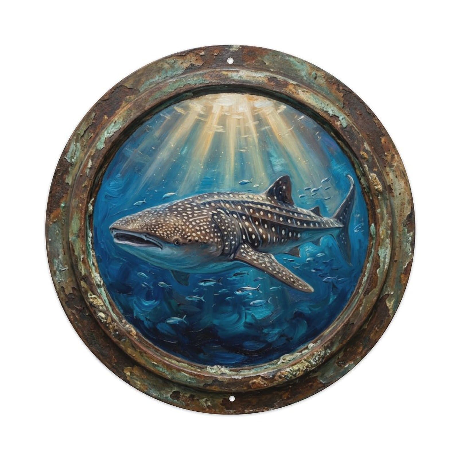 Metal Tin Sign Vintage Porthole Whale Shark Ship Window Undersea Deep Sea
