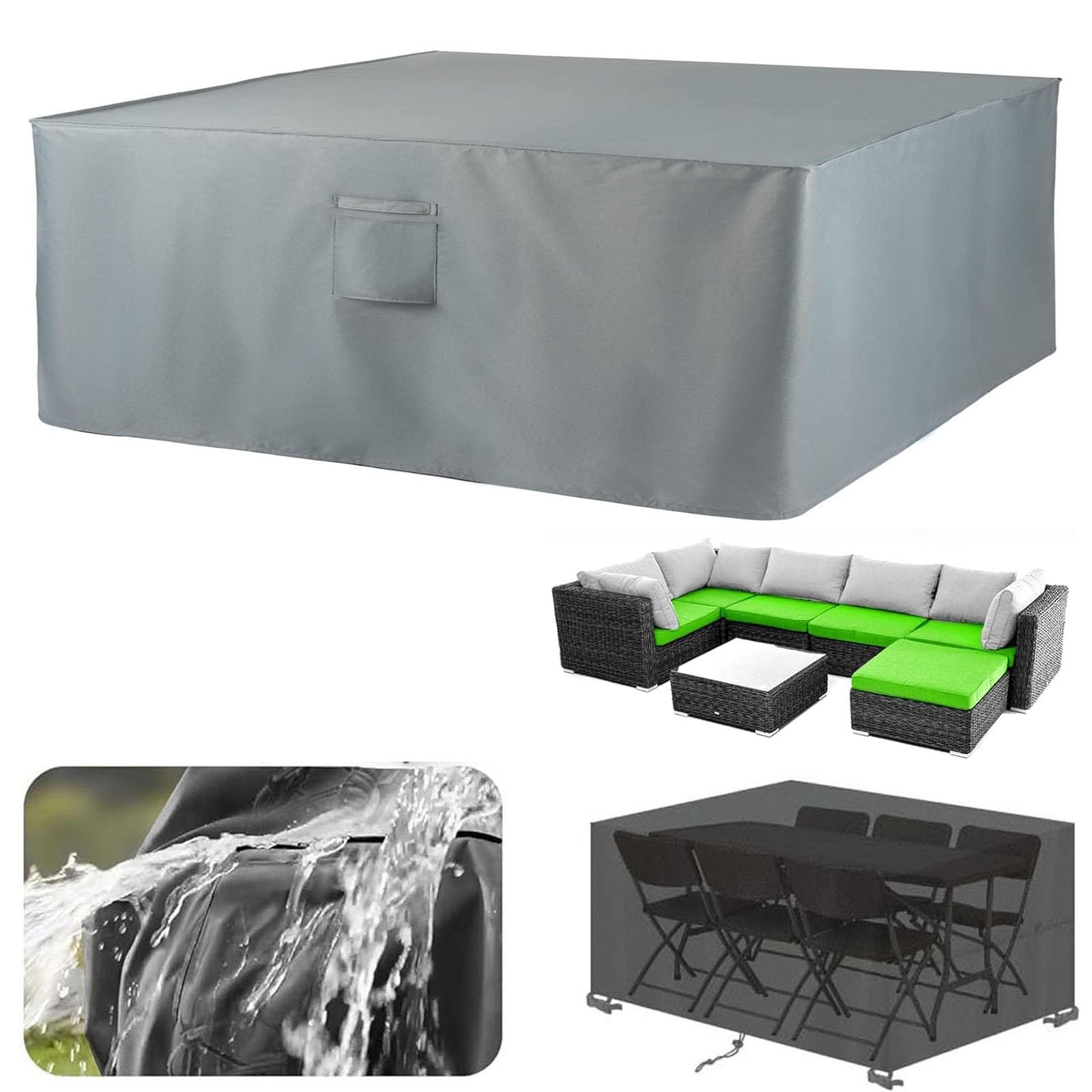 Copertura Tavolo Esterno Impermeabile 188 x 80 x 60 cm, 420D Tessuto Oxford, Antipolvere, Strappo Resistente Copritavolo da Esterno Impermeabile, Grigio