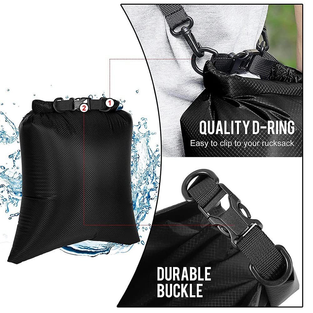 Pack de 6 Bolsas Impermeables para Kayaking, Boating, Bolsa Seca, Almacenamiento al Aire Libre para Canoeing, Camping, natación, Senderismo, Color Negro