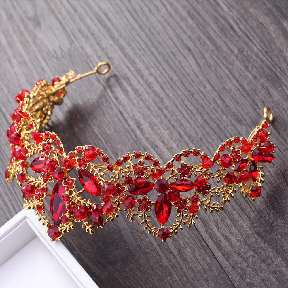 Tiara, stop strasu, ozdoba na głowę dla panny młodej, czerwona kryształ, złoty, prosta, modna ozdoba na wesele, ozdoba do włosów, w stylu vintage, na imprezę, prezent
