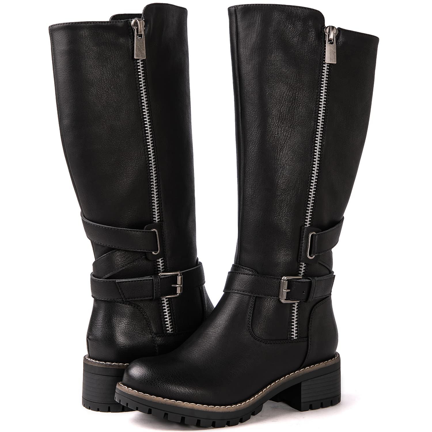 GLOBALWIN Women’s Knee-High Riding Boots Tall Fashion Boots with Chunky Low Heel & Side Zipper Everyday Wear Casual Boots For Women