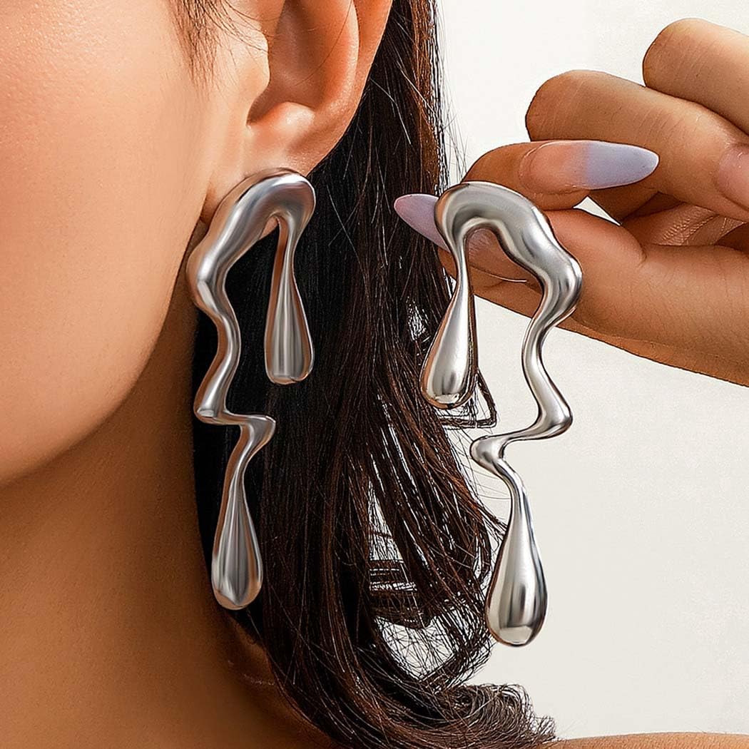 Gangel Large Stud Earring Long Dangle Earring Waterdrop Earrings Mismatched Earring Rave Trendy Jewelry Statement Earrings for Women - Image 4