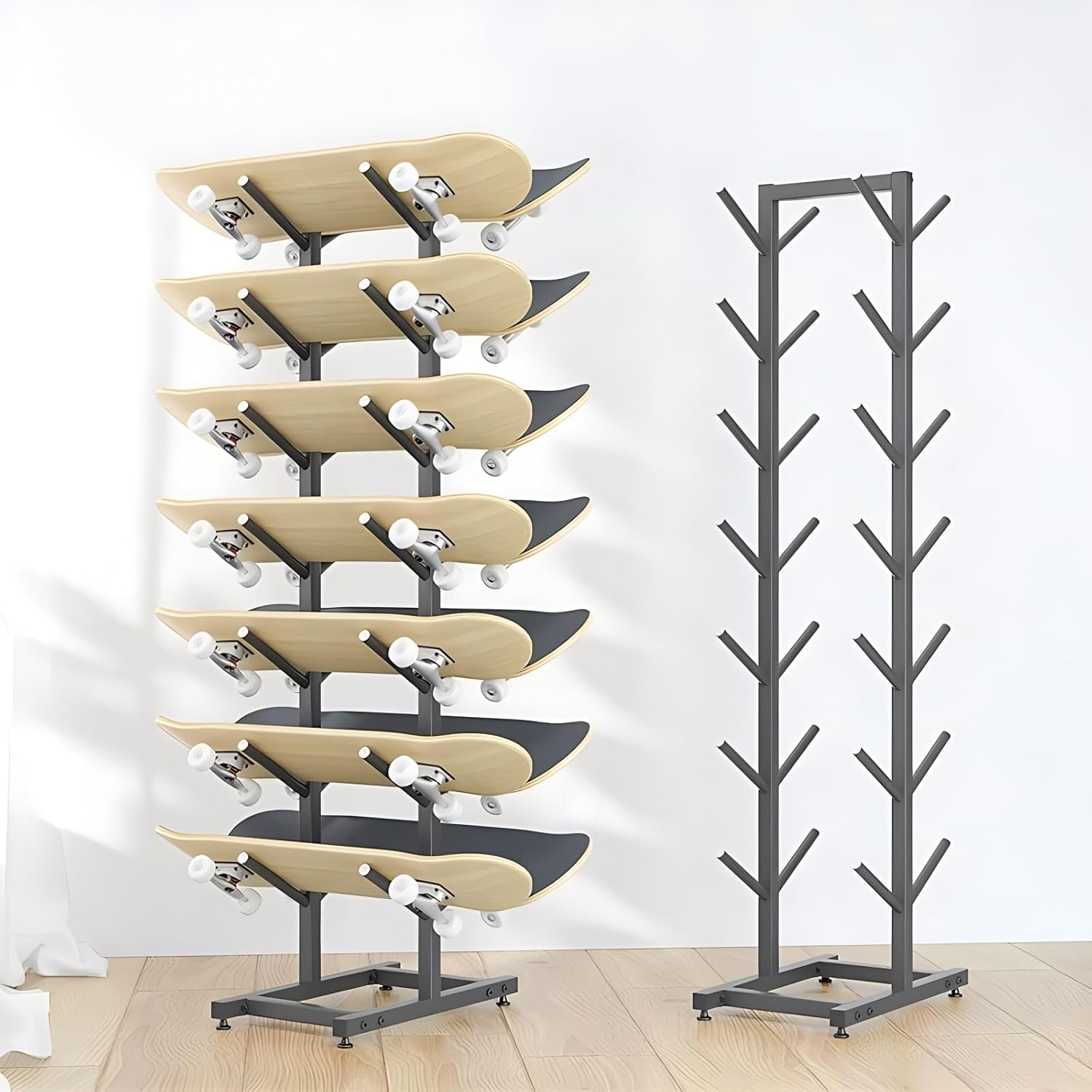 Floor Standing Surfboard Organizer Stand, 5/7 Tier Freestanding Snowboard Storage Holder for Skis/Skateboards/Scooter, Metal Sports Mat Storage Rack, for Gym Garage