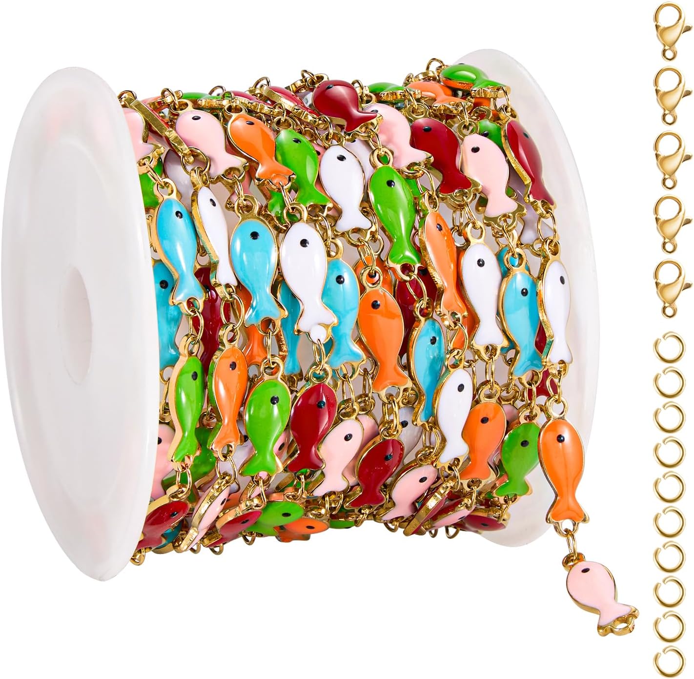 UMAOKANG 2 Meters Mixed Color Enamel Fish Chain for Jewelry Making Gold Plated Stainless Steel DIY Chains on Spool