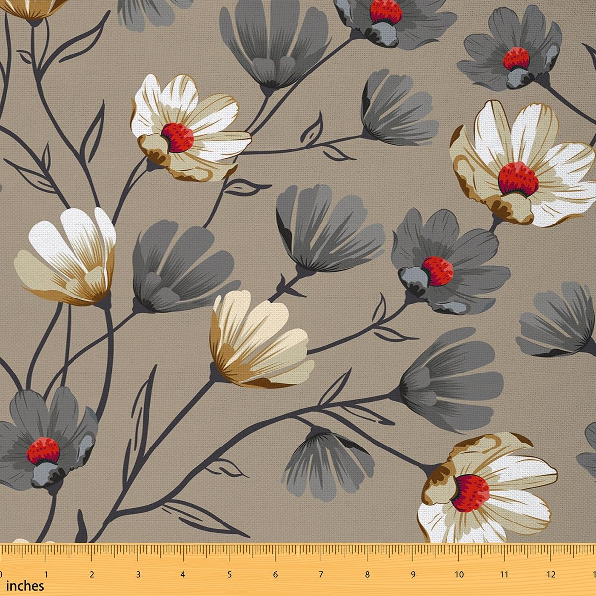 Farmhouse Style Floral Fabric by The Yard,White Grey Flowers Rustic Style Waterproof Fabric,Vintage Garden Decor Plants for Arts Crafts Decor,Countryside Indoor Outdoor,1Yard