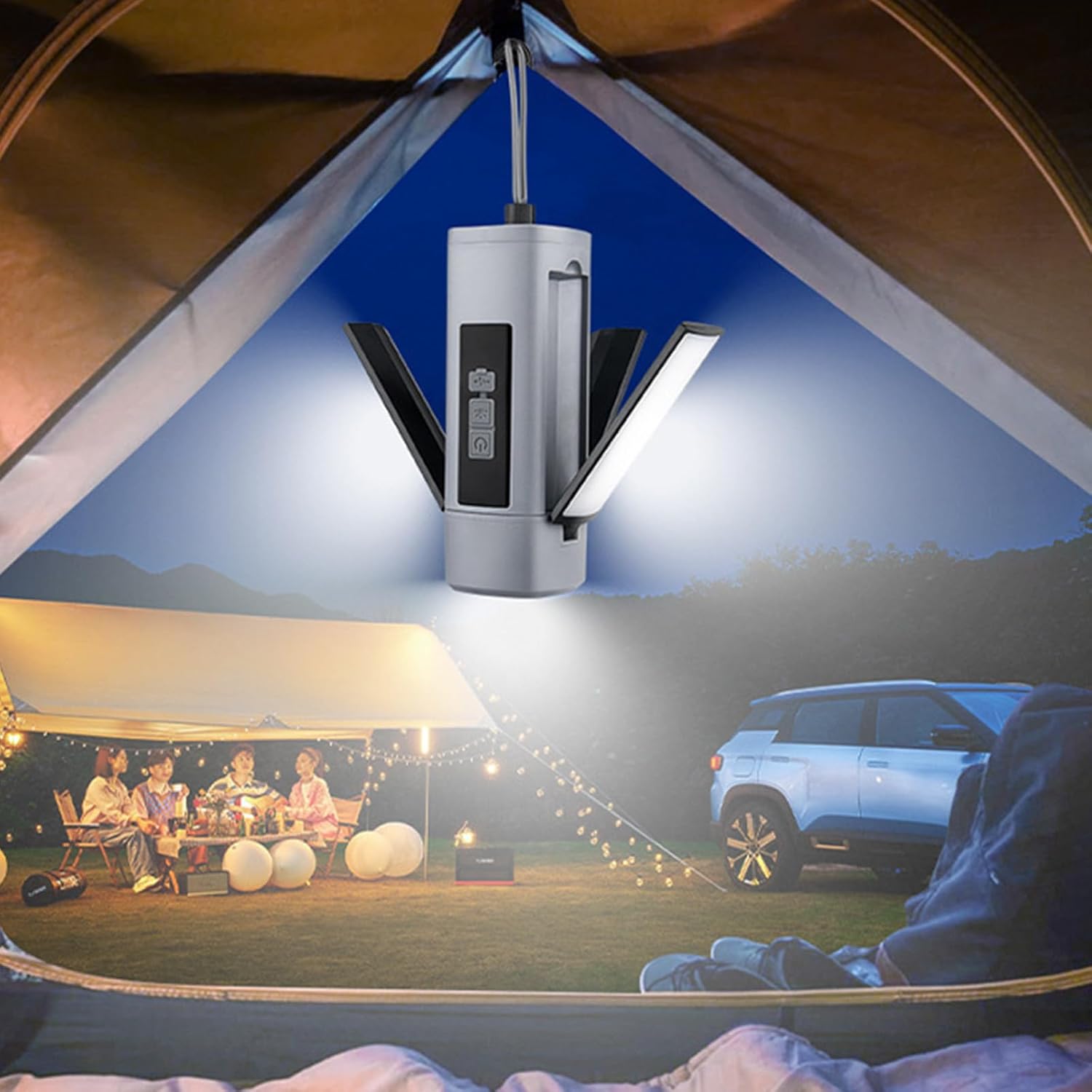 Camping Lights, Rechargeable Lantern, Outdoor Multifunctional Telescopic Folding Light, Waterproof with Three Adjustable Lighting Mode, Deformable 360° Floodlight Tent Ceiling