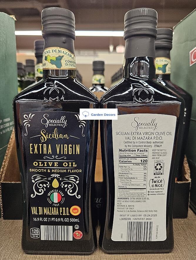 Specially Selected Sicilian Extra Virgin Olive Oil Val Di Mazara PDO Smooth & Medium Flavor 16.9fl oz 500ml (Two Bottles)