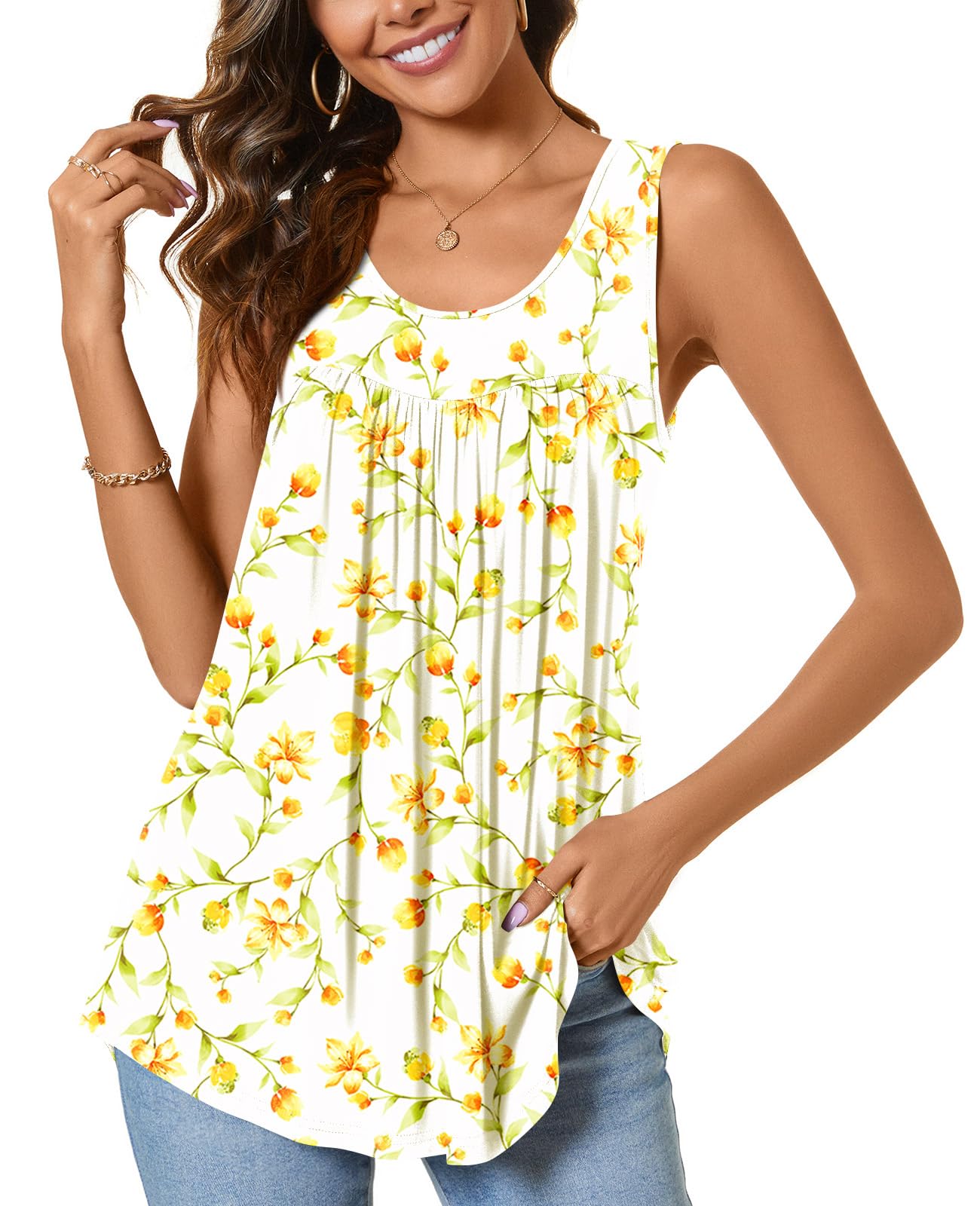 CATHY Womens 2026 Summer Sleeveless Tank Vest Casual Ruffle Tunic Top Loose Comfy Blouse Tshirts