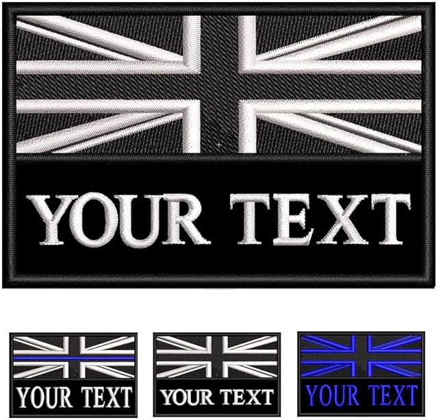 Custom Tactical Military Name Patch, Personalized Embroidery Number tag, British Flag Fastener Hook & Loop Name Patch for Multiple Clothing Bags Vest Jackets Work Shirts (White)