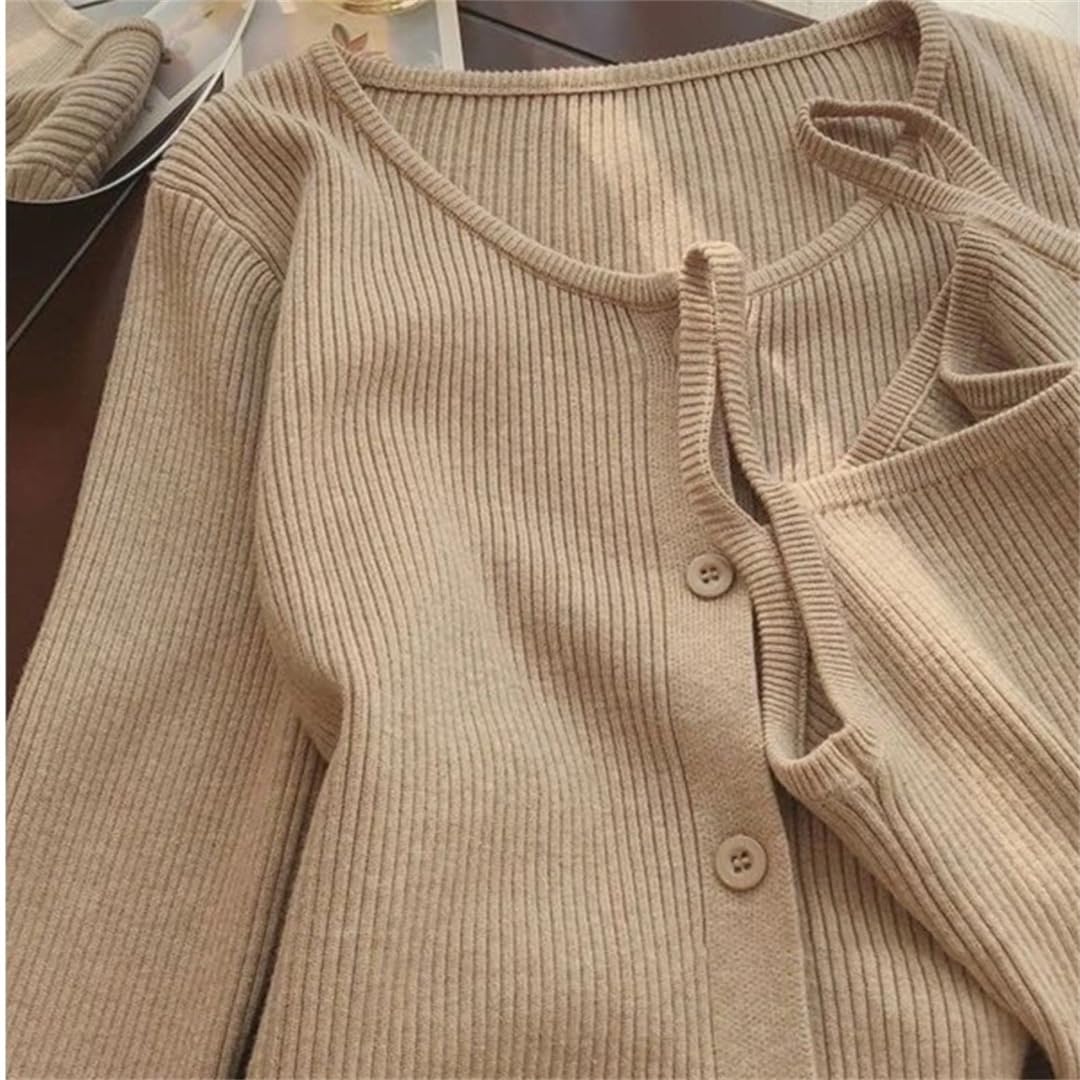 Einreihiges Damen-Tanktop und Strickjacke, zweiteiliges Set