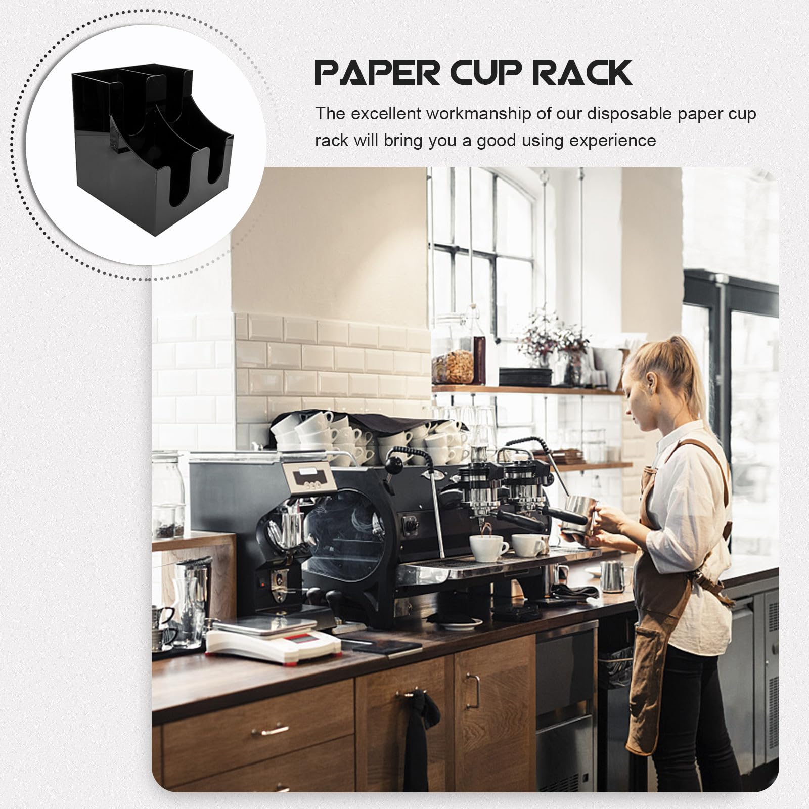 Abaodam Estante Organizador Que Ahorra Espacio y Recursos de Vasos de Papel de Acrílico Negro Diseño para Encimera Adecuado para Cafeterías y Tiendas