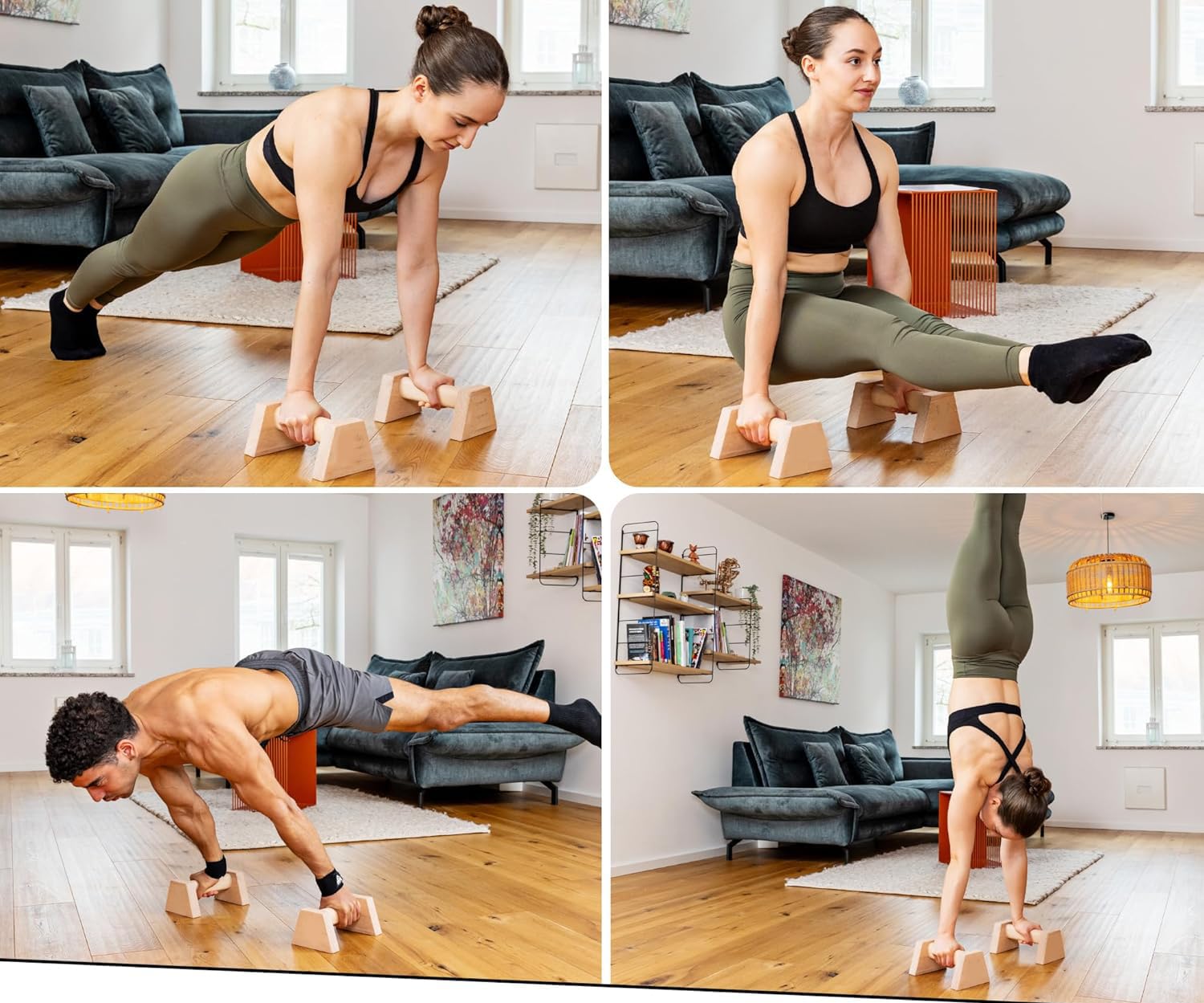 Liegestützgriffe 2 Push Up Bars Holz Parallettes gelenkschonende Liegestützgriffe Calisthenics Equipment Fitnessgeräte für zuhause Handstand & Liegestütze