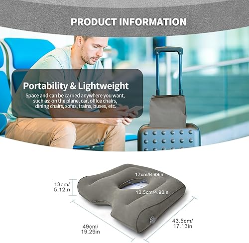 Miniatura 9 de Cojín de presión para úlceras de cama Cojines de asiento para silla de ruedas, almohada de dona, almohadilla para silla de oficina con alivio de