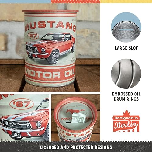 Miniatura 3 de Nostalgic-Art Caja de dinero retro, 20.3 onzas, Ford Mustang - Aceite de motor GT 1967 - Idea de regalo para los fanáticos de Ford, producto oficial