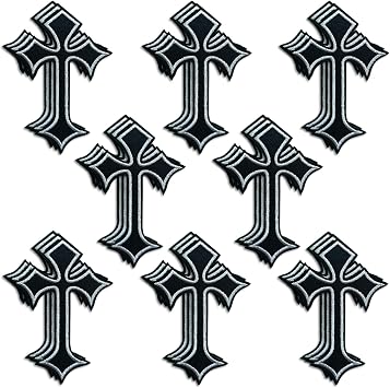 Cross Patches Iron On Cross Embroidery Applique Patch, DIY Decor Patches for Clothing Jeans Jackets Backpacks Hats Shirts 24 Pieces Black Silver