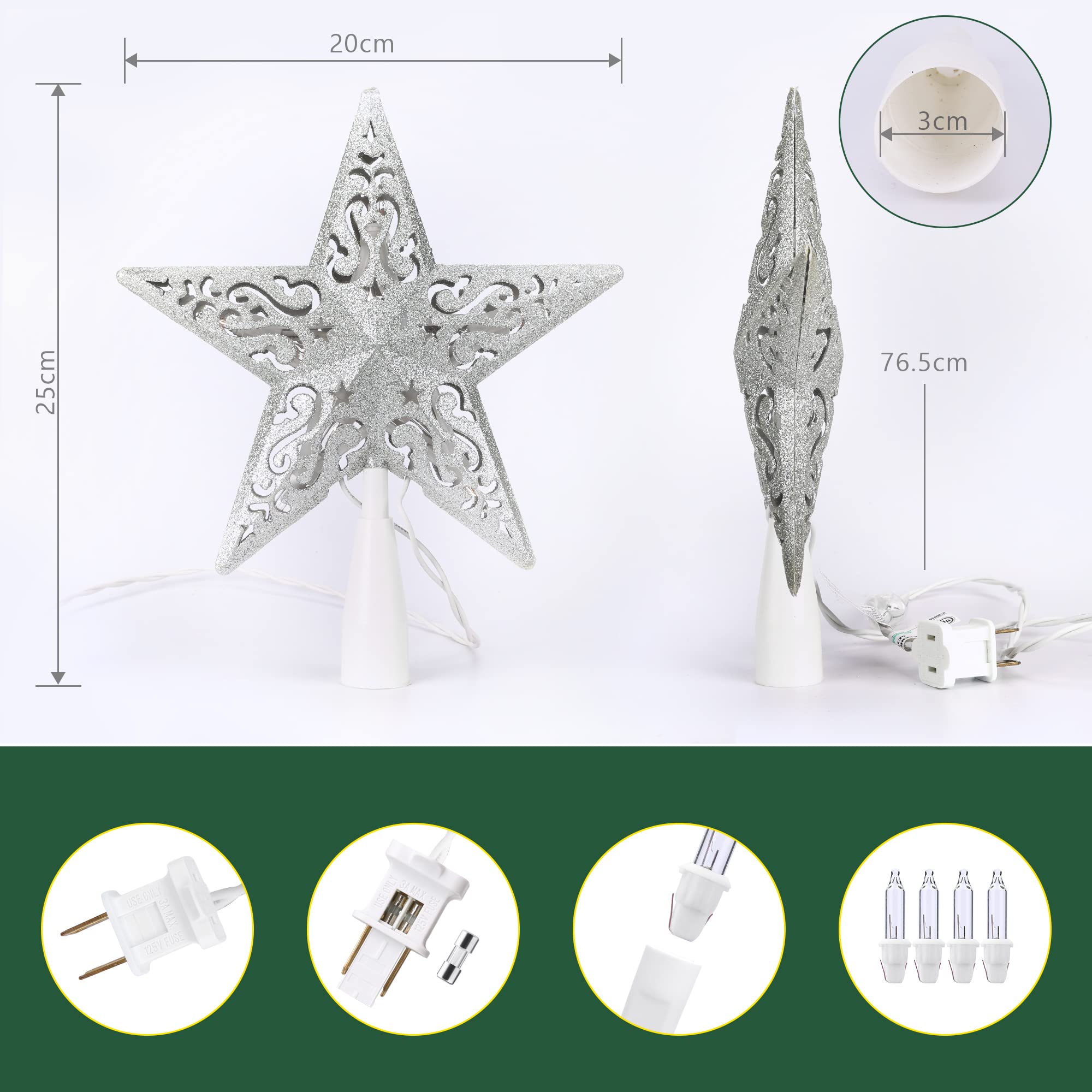 Amazon.com: BrizLabs Lighted Christmas Star Tree Topper, 8” Silver