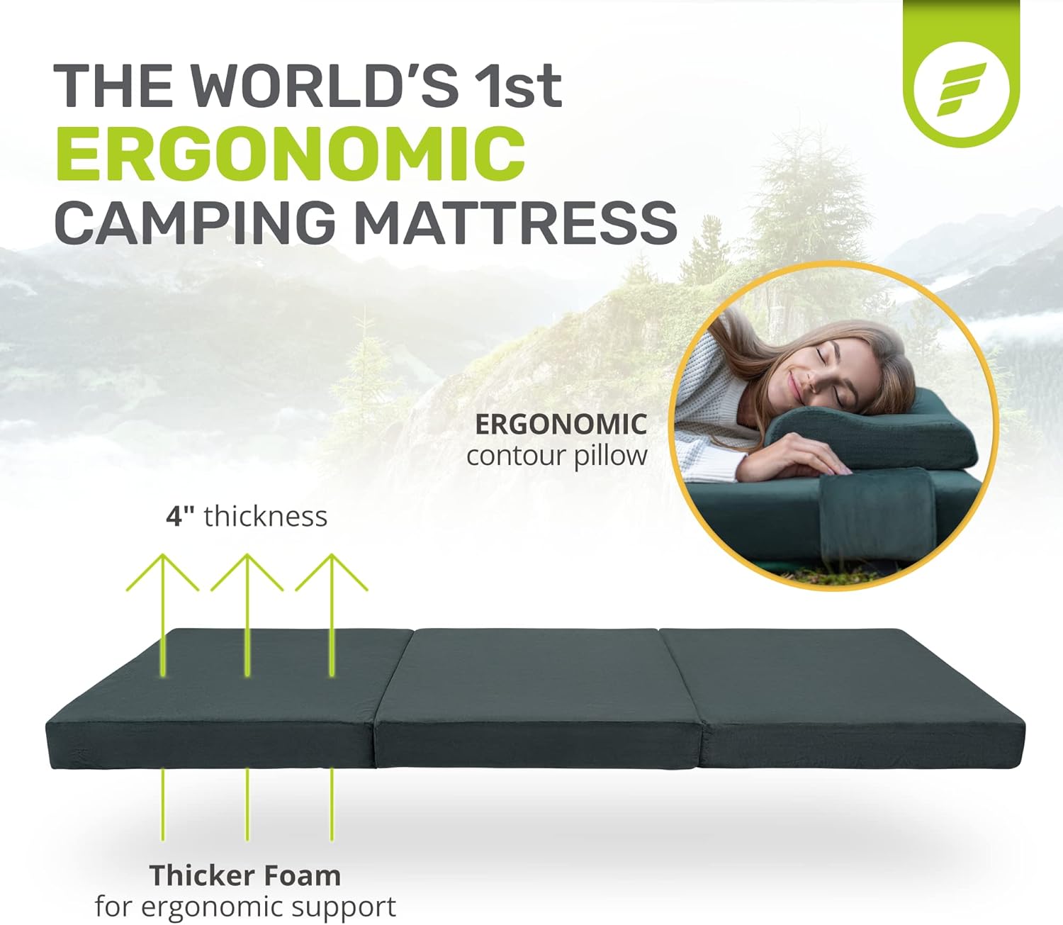 Sleeping Pad for Camping Mattress – Thick, Extra Supportive 2-Layer Foldable Mattress with High-Density Foam & Memory Foam – Water-Resistant, Nonslip Portable Bed by ErgoFoam