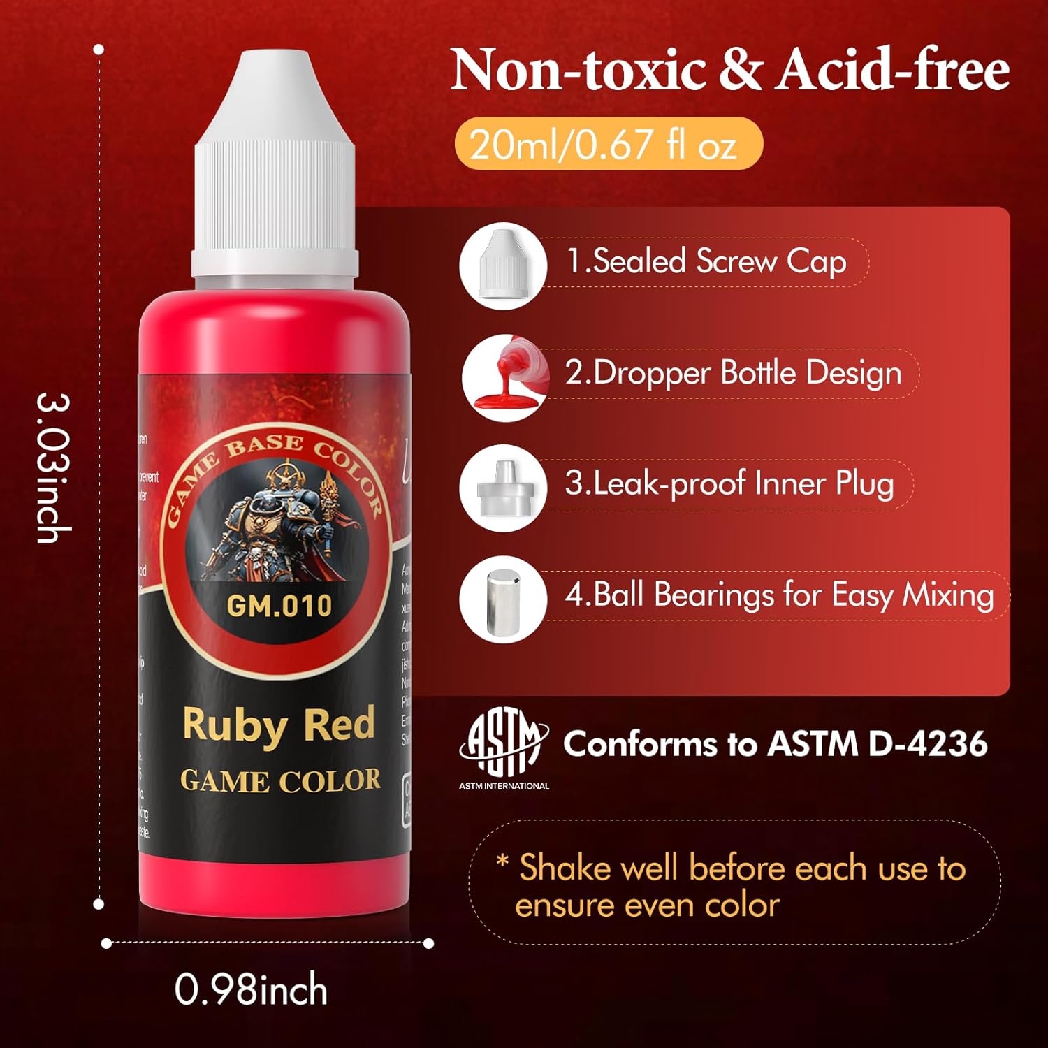 Professional Miniature Paint Set 16 Highly Pigmented Acrylic Colors Models Paints Kit with 1 Kolinsky Brush for Fantasy Wargames Figures (20ml 0.67 Fl Oz)