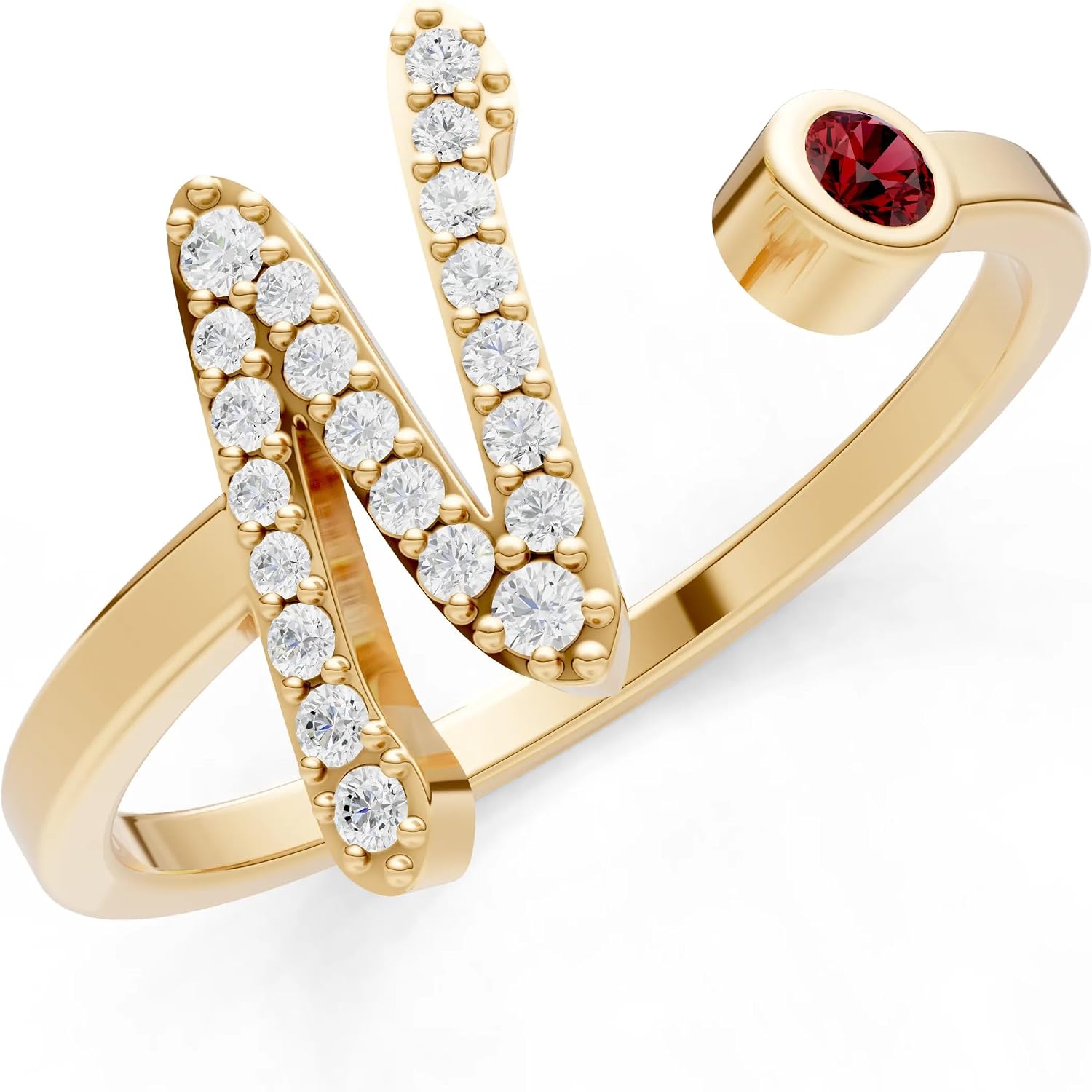 PEORA Round Cut Garnet Band Available in Solid 10K, 14K or 18K Ring – White, Yellow or Rose Gold
