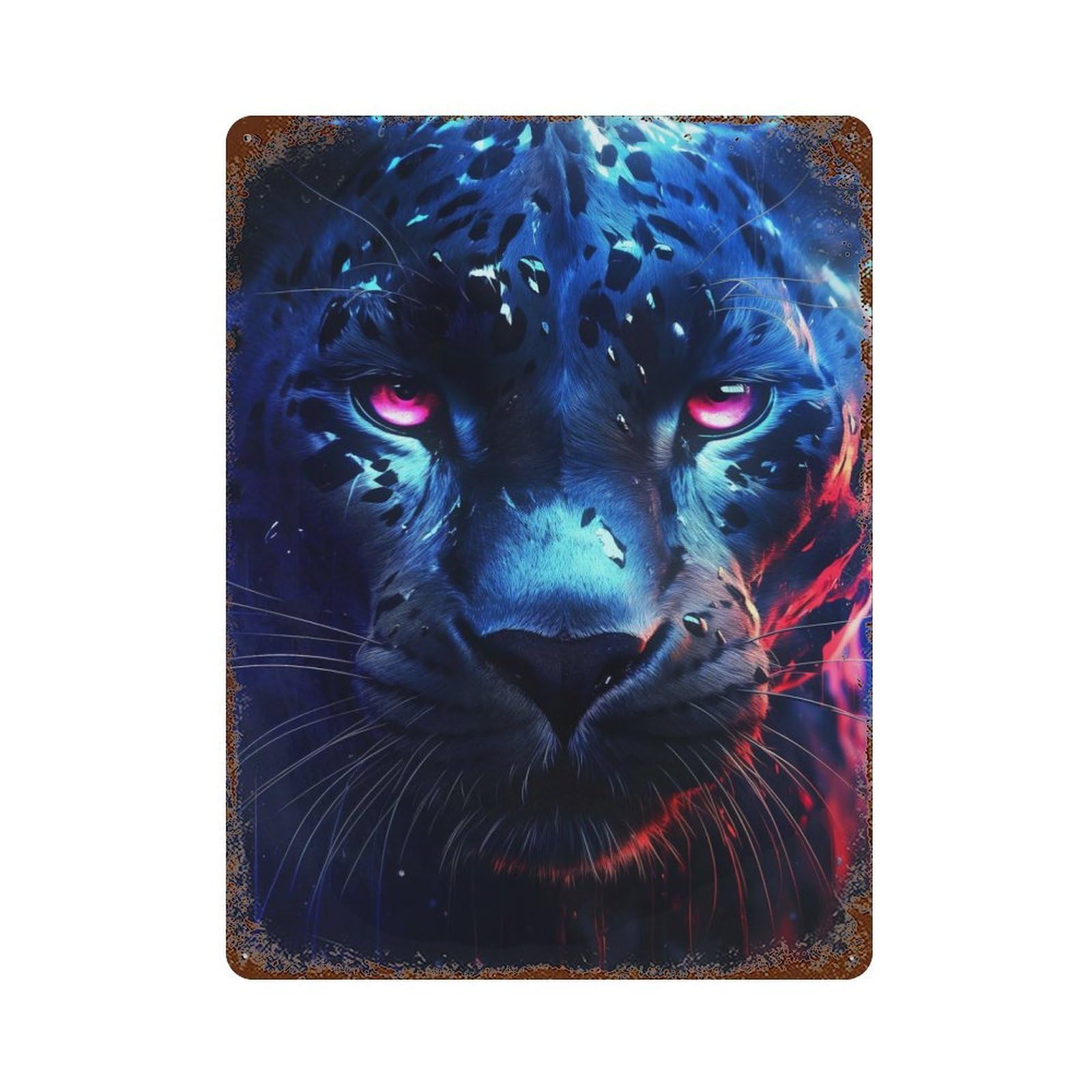 Rust Effect Panther Gaze Aged Metal Wall Plaque 15.7"x11.8", Rustic Home Decor for Bistro, Counter And Cafe Decor
