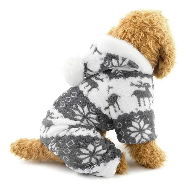 Ranphy Pijama con Capucha para Perros pequeños y Gatos de Terciopelo Suave con Estampado de Renos Pijama…