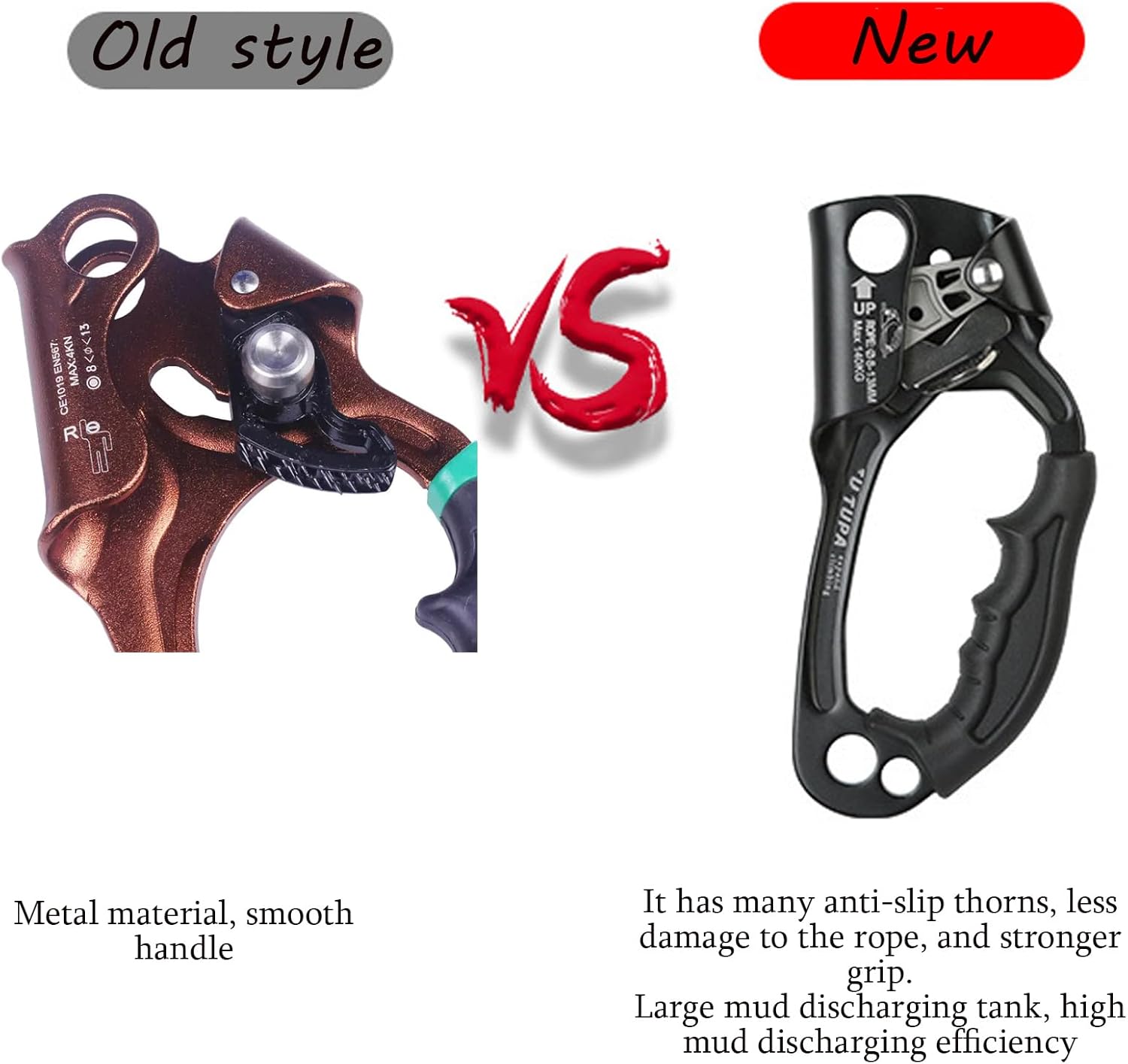 Hand Ascender Rock Climbing, Arborist Rappelling Gear Equipment Rope Clamp, Left/Right Hand, for 8-13mm Rope