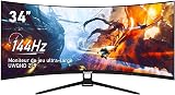 Gawfolk 34 Pouces PC Écran Ultra Large 1500R incurvé 144Hz Gaming Computer Moniteur,21:9 UWQHD(3440x1440),Adaptive Sync，HDR，178 ° Angle Vue，DisplayPort、HDMI，VESA 75 * 75MM -Noir - 2