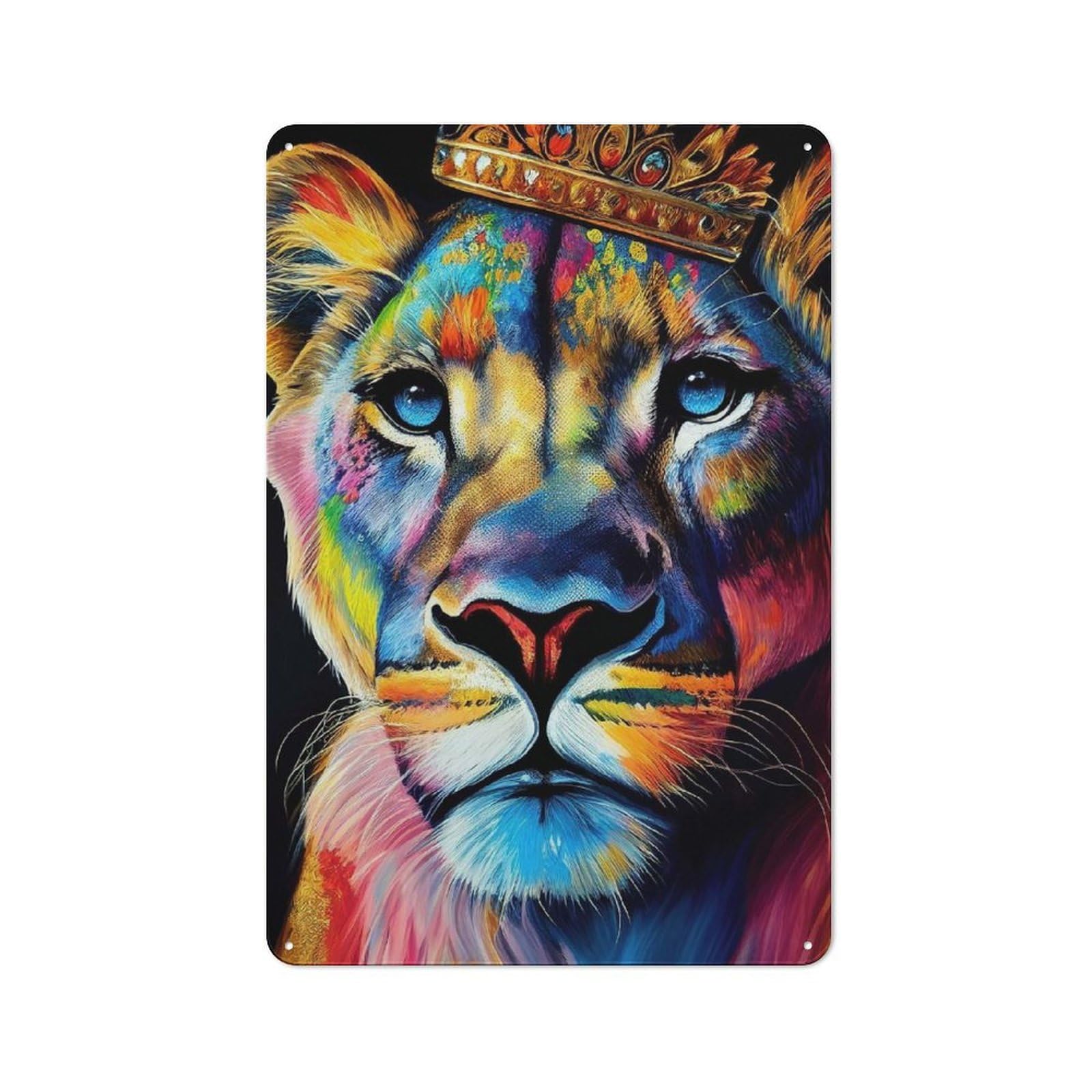 Junmoney Colorful Lioness Face Character Metal Wall Decor 30X20cm, Vintage Metal Sign For Home, Shop, Pub Or Studio Wall