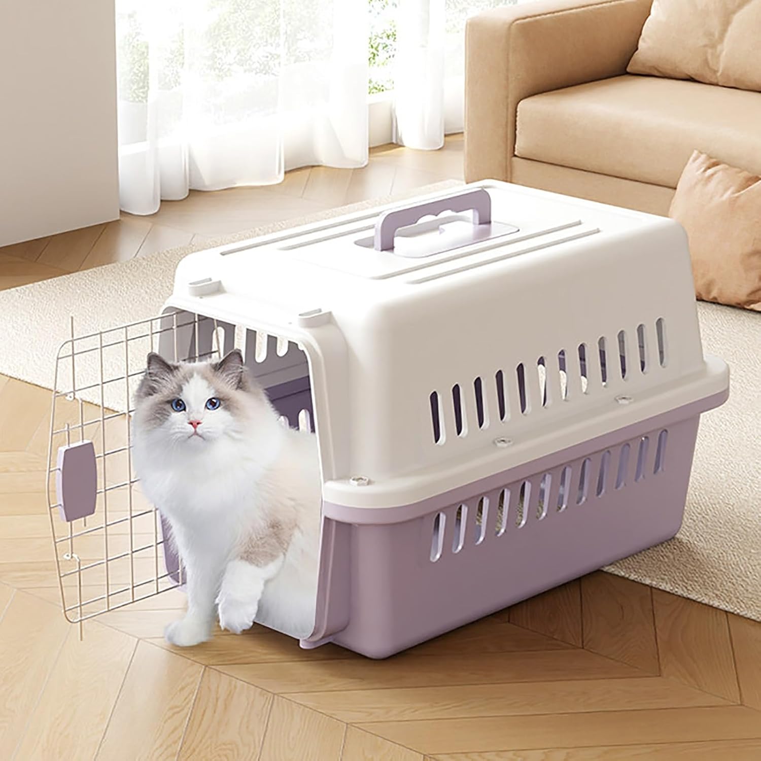 Cat Kennel Single, Cat Carrying Case Waterproof and Easy to Clean, Door Travel Pet Carrier for Small Animals Puppy Rabbit Bunny Squirrel(Orange)