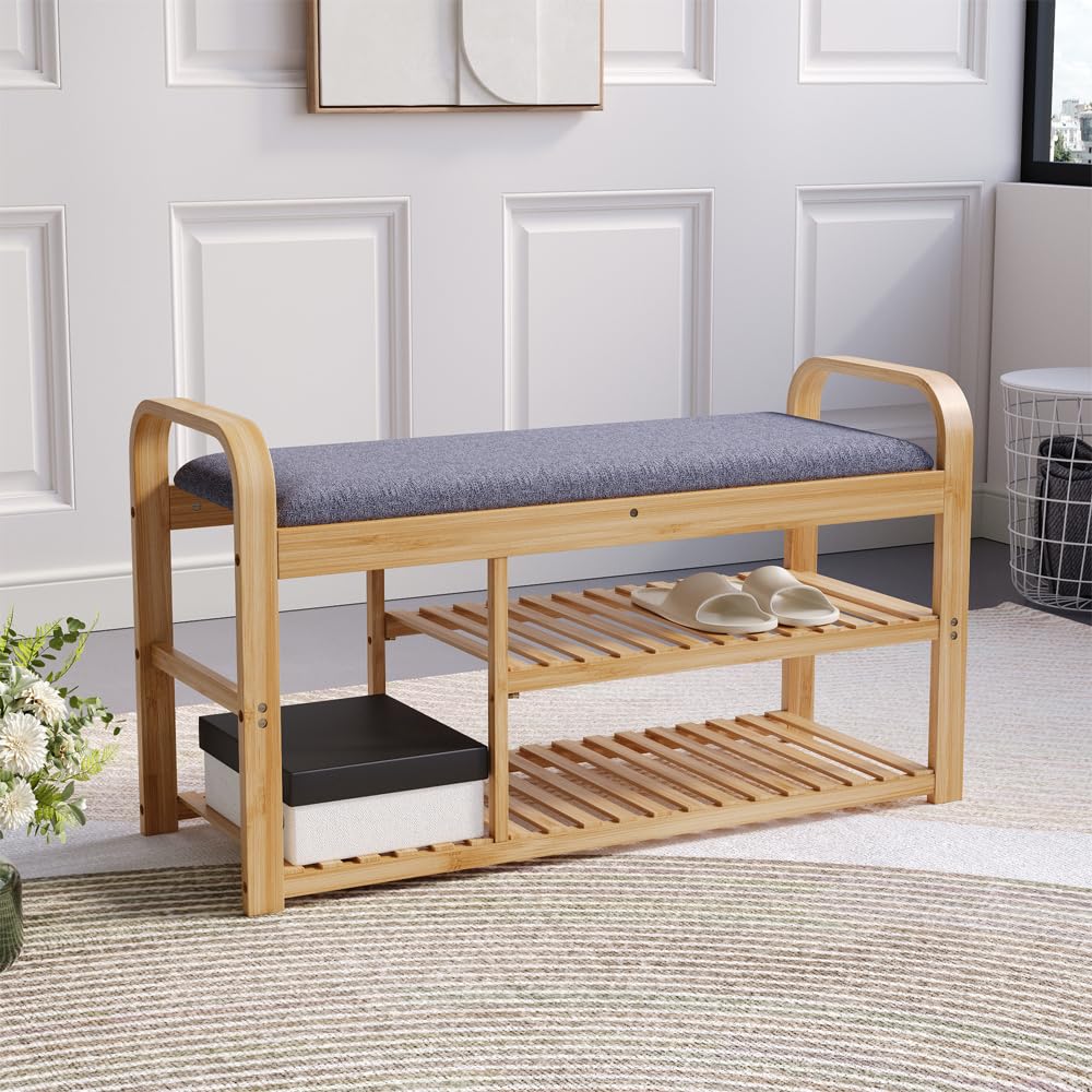Étagère à chaussures avec banc en bois à 2 niveaux pour l'entrée